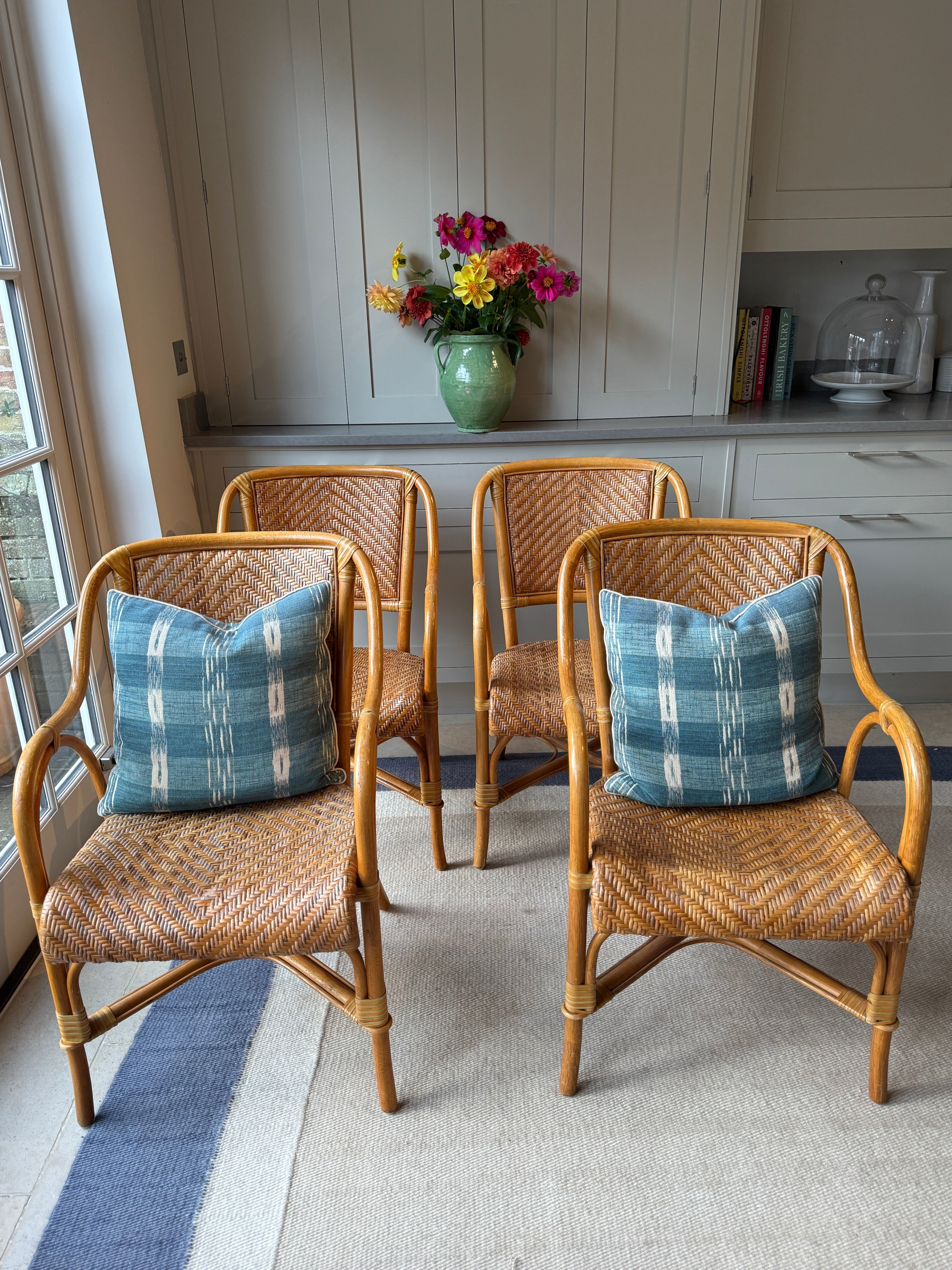 Set of 4 Vintage Cane & Rattan Chairs