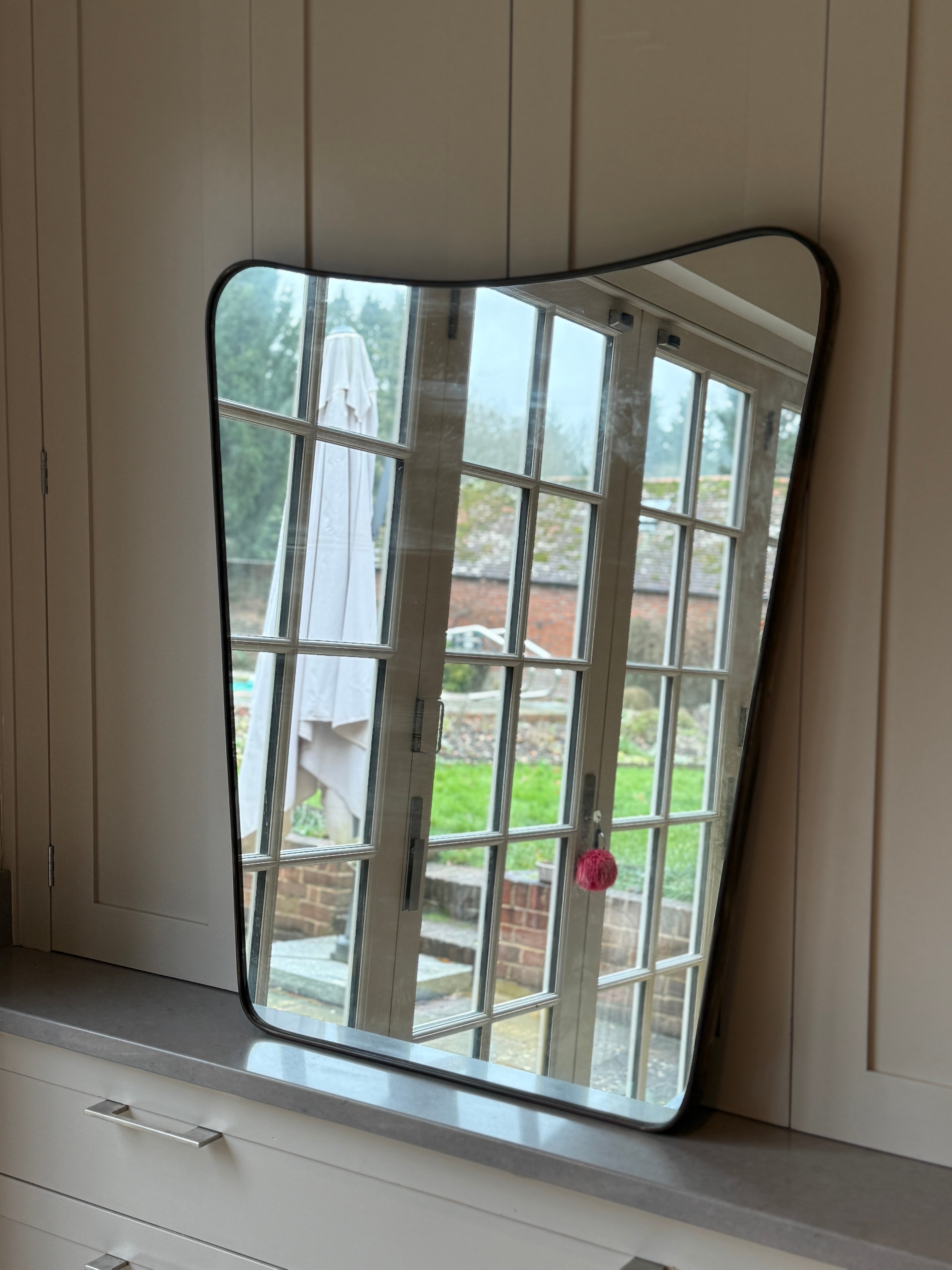 Large Italian Brass Shield Mirror