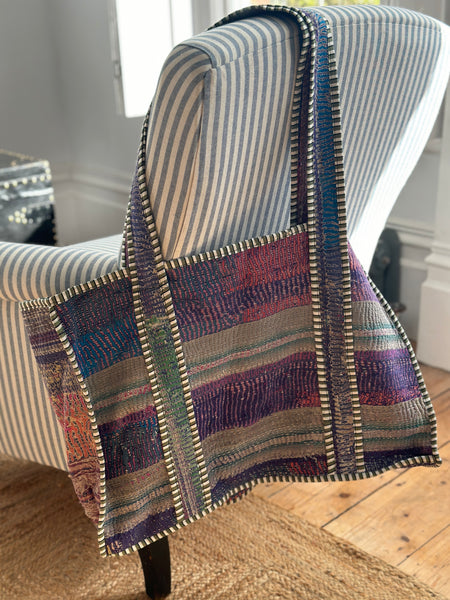 Vintage Indian Kantha Totes with Stripy Piping