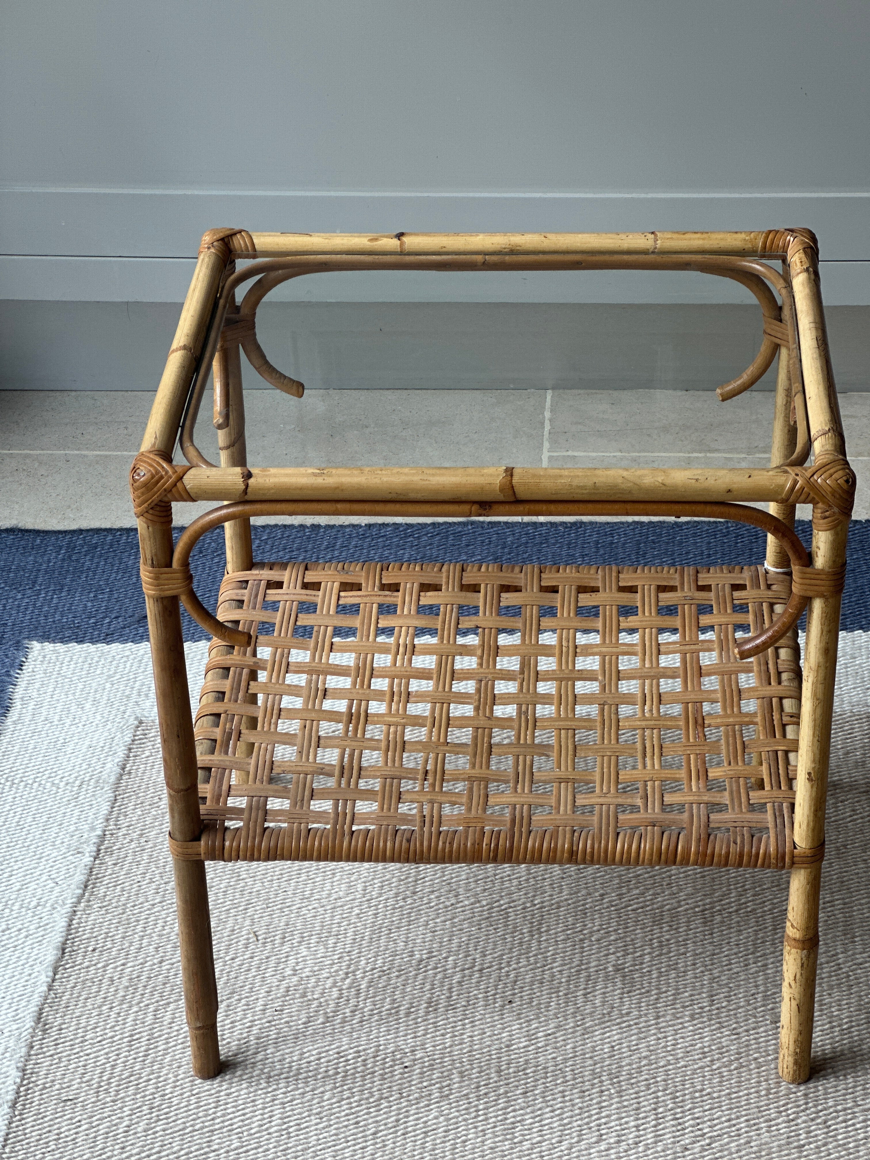 Vintage Glass Topped Cane Table