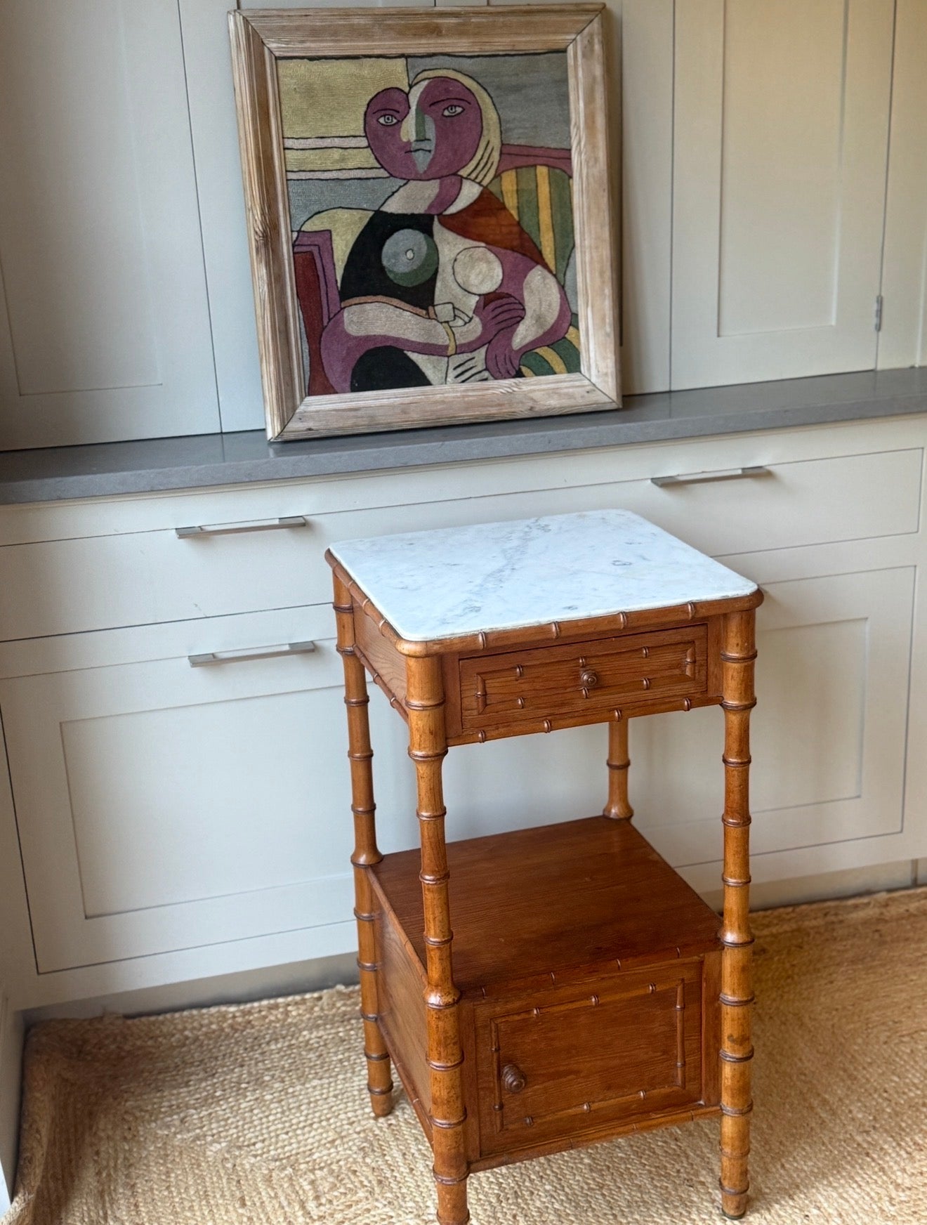 Faux Bamboo Bedside with White Marble Top