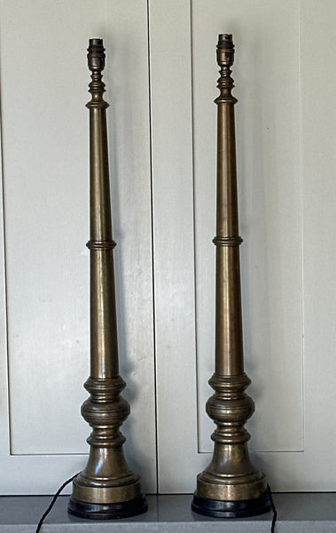 Tall Antique Gunmetal (Red Brass)Table Lamps on Lignum Vitae Gavel Blocks