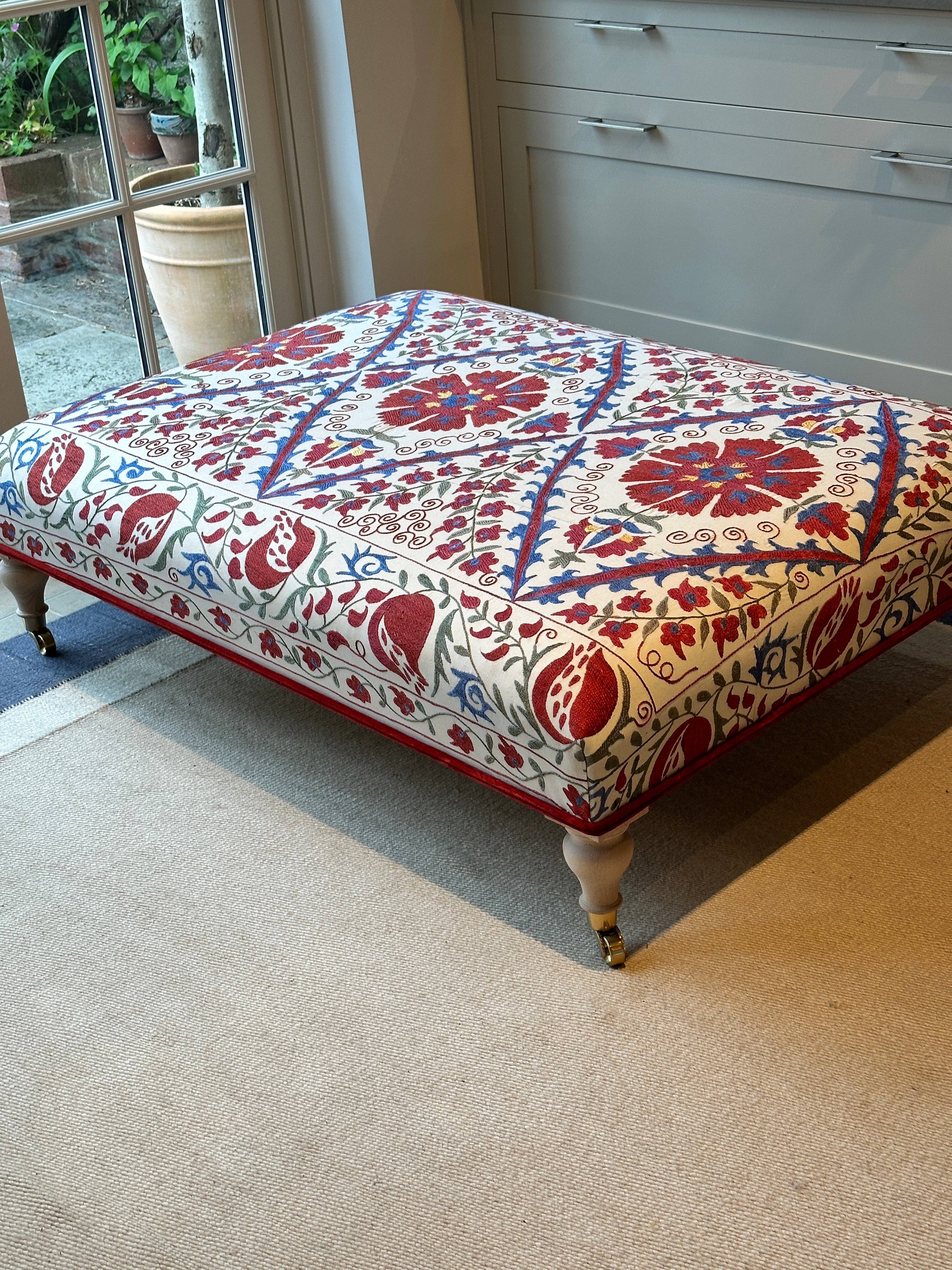 Large Vintage Suzani Ottoman on Castors