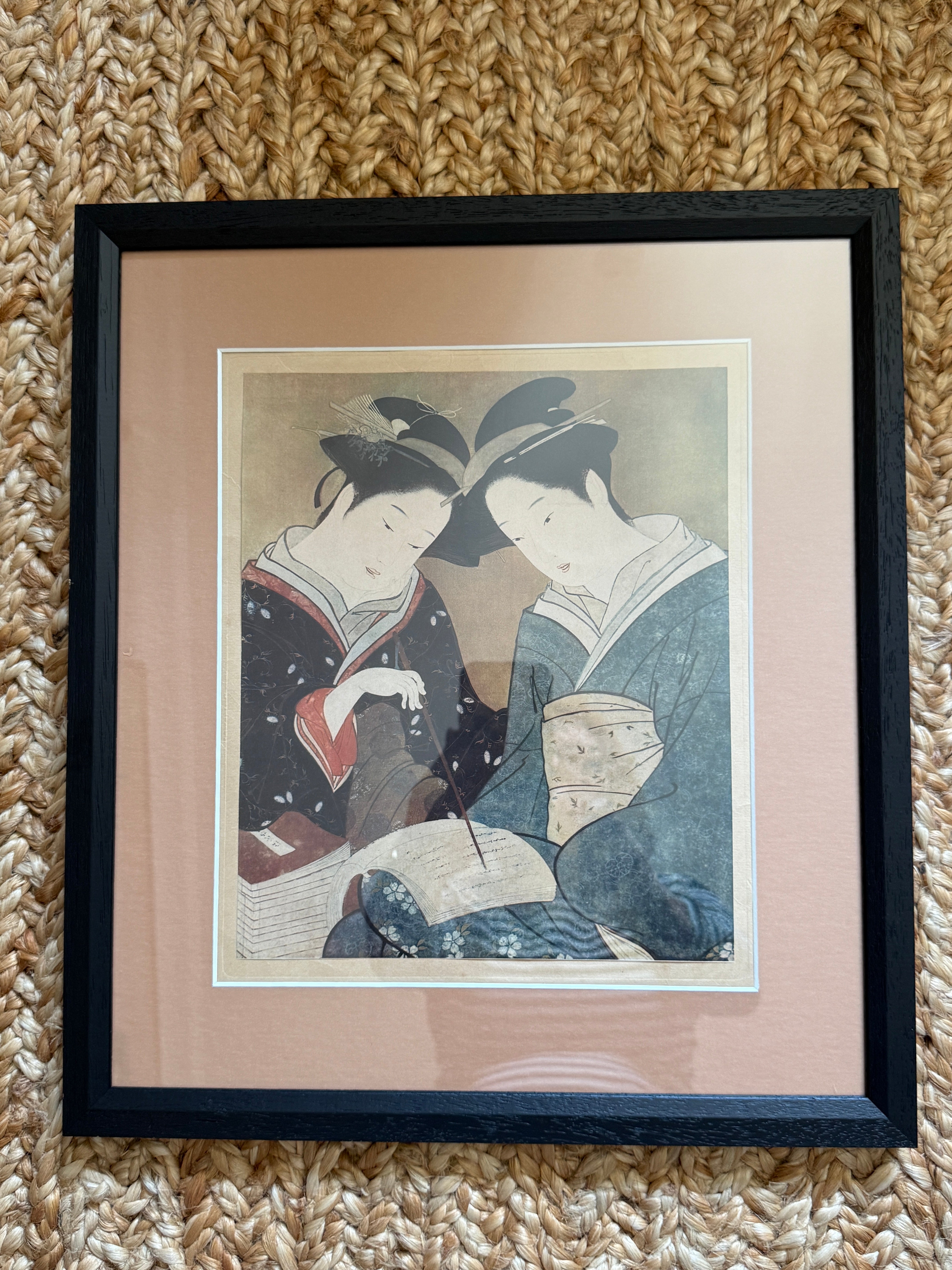 Framed Lithographic Print after Utamaro — Two Women Reading