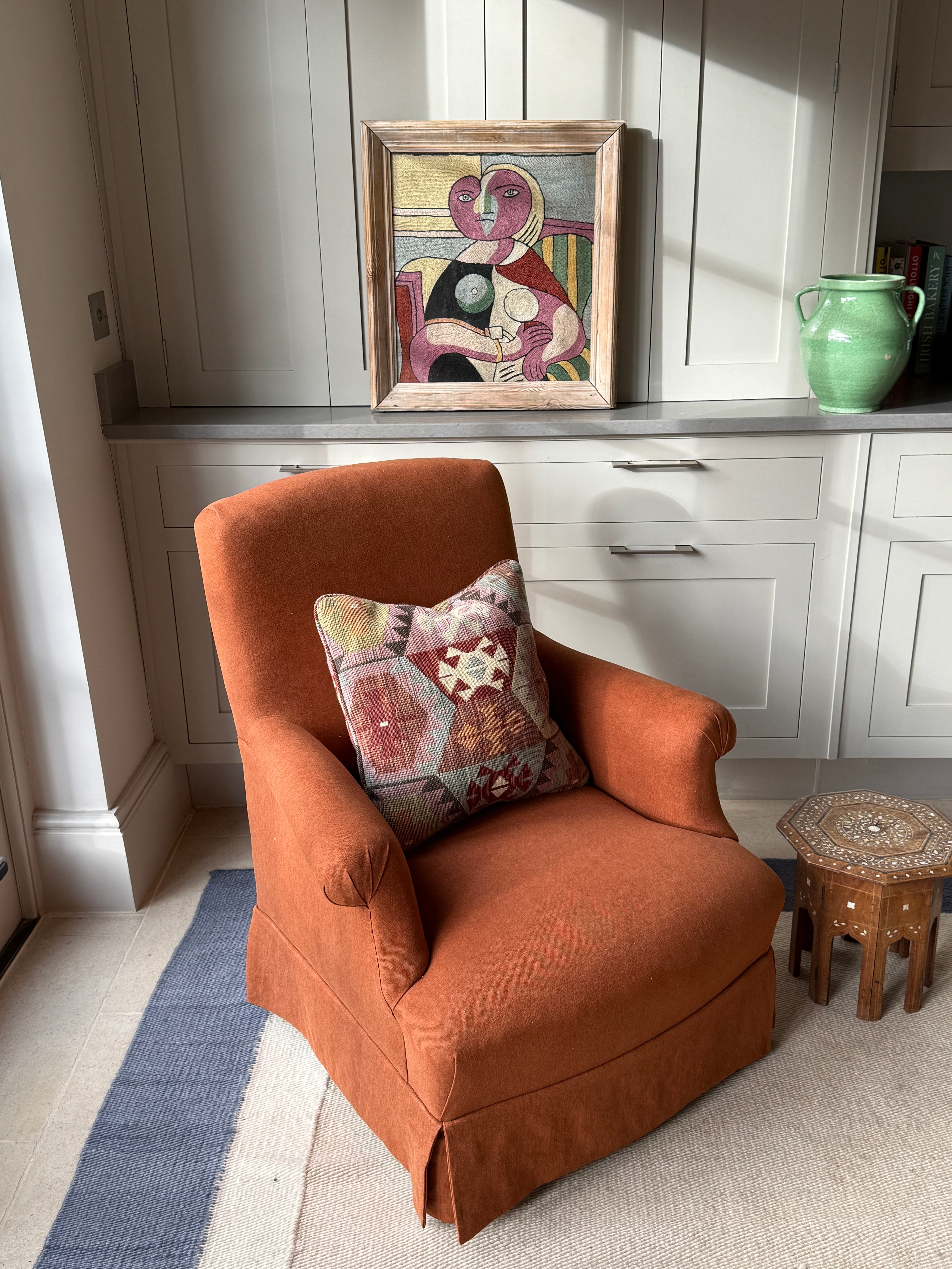 French Squareback Armchair in Rust Linen