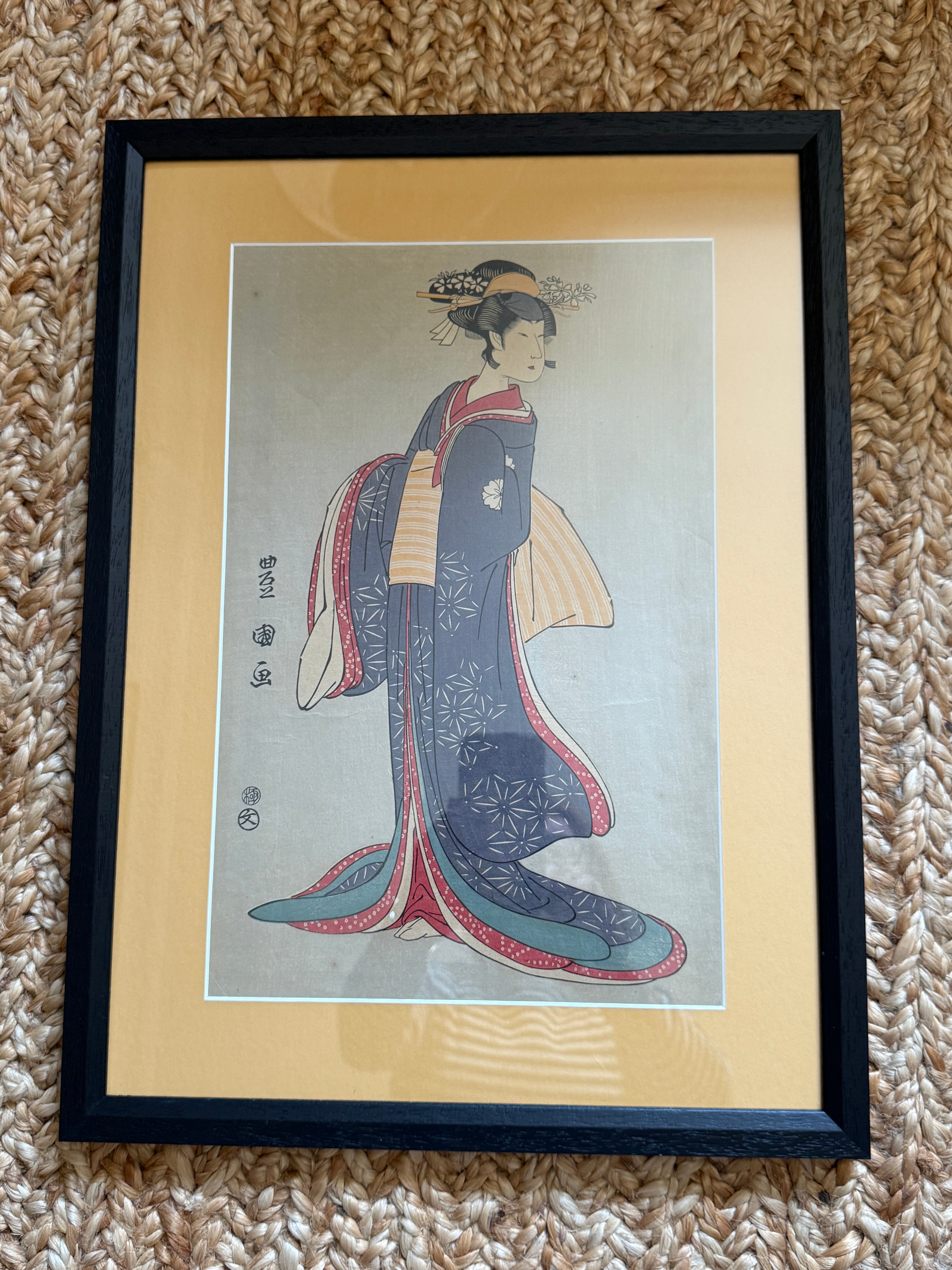 Framed Japanese Woodblock Print of a Bijin, Utagawa School