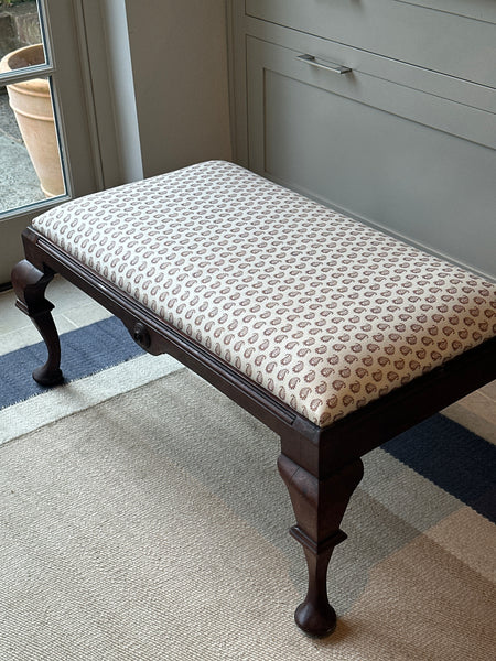 19th Century Mahogany Footstool in Cypress Linen Cocoa by Howe