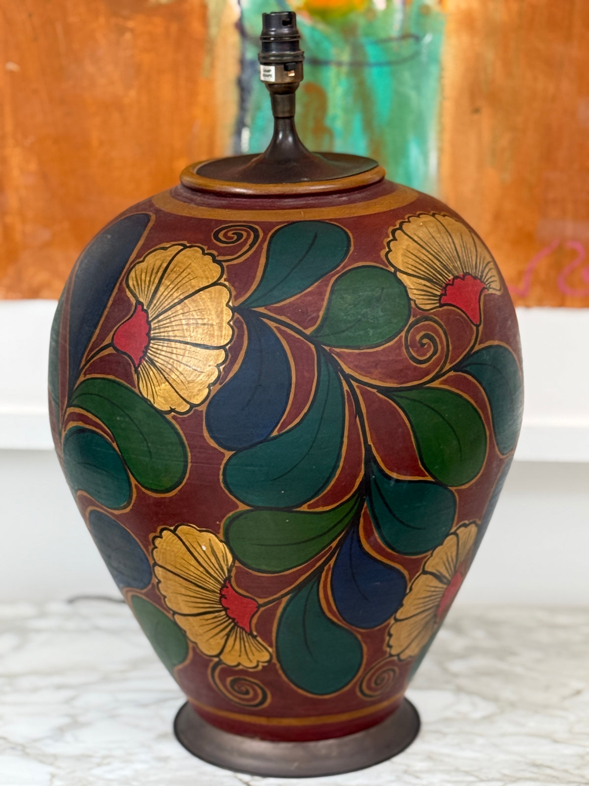 Large Hand Painted Metal Table Lamp