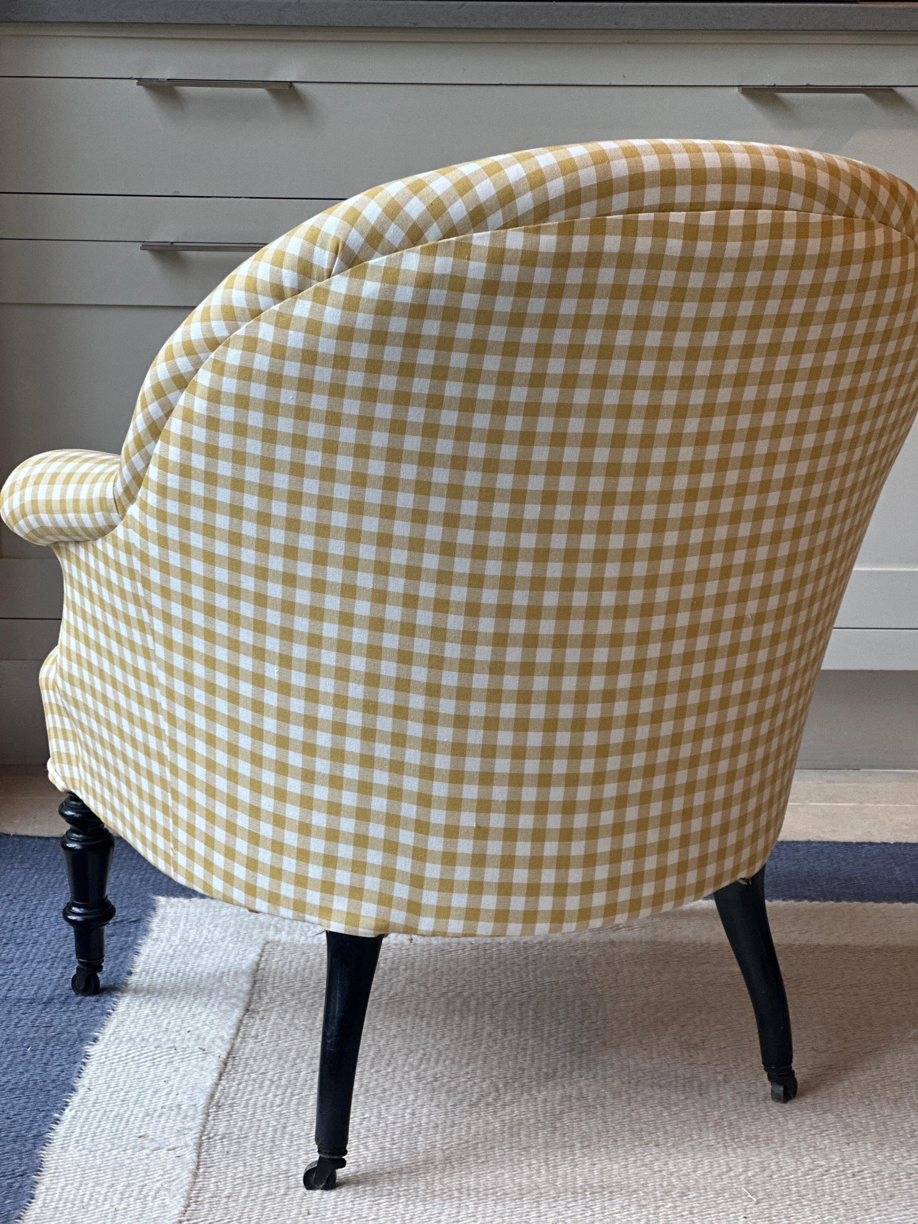 Single French Crapaud Tub Chair in Yellow Gingham