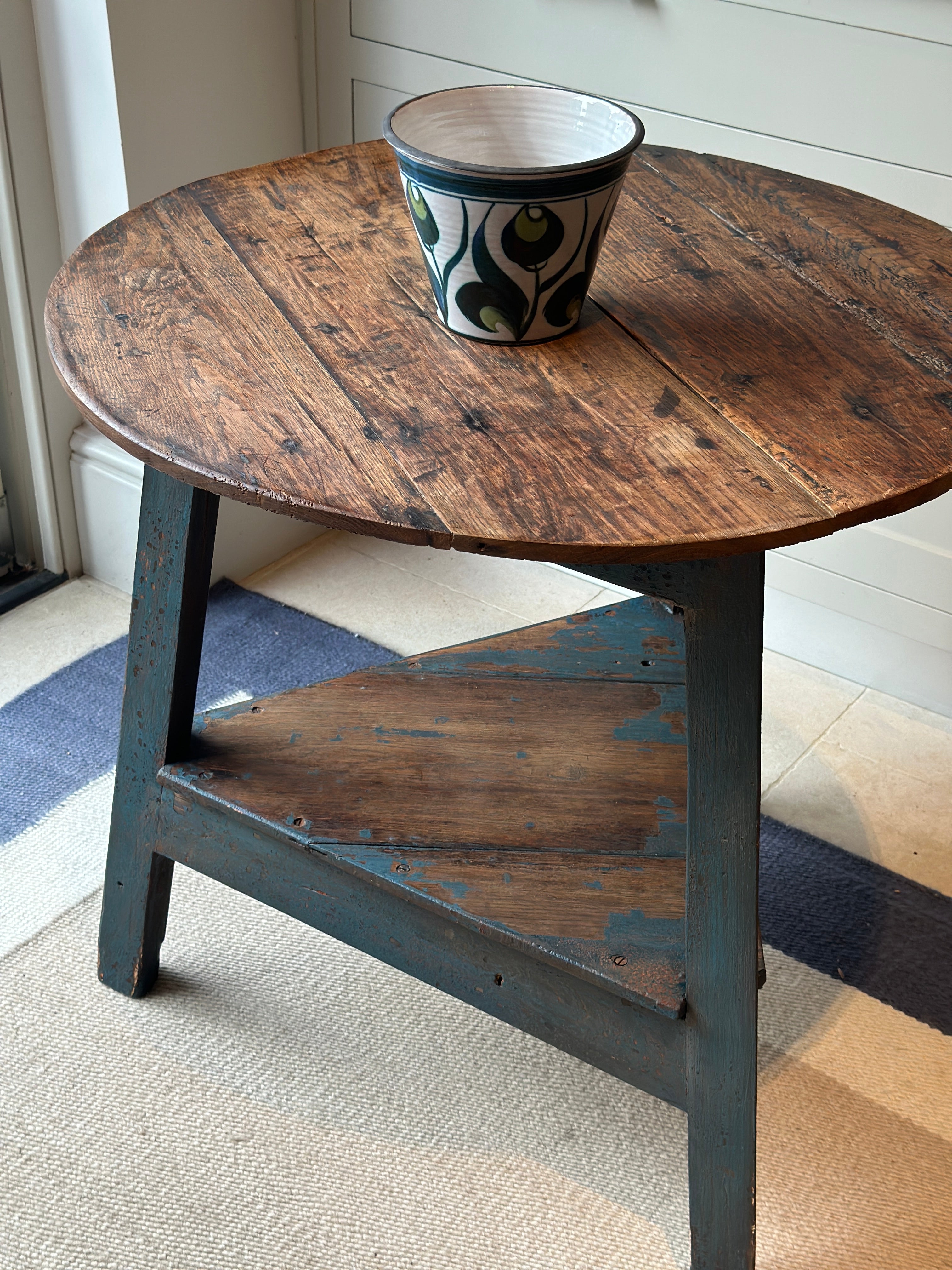 Charming Large Welsh Cricket Table with Navy Base