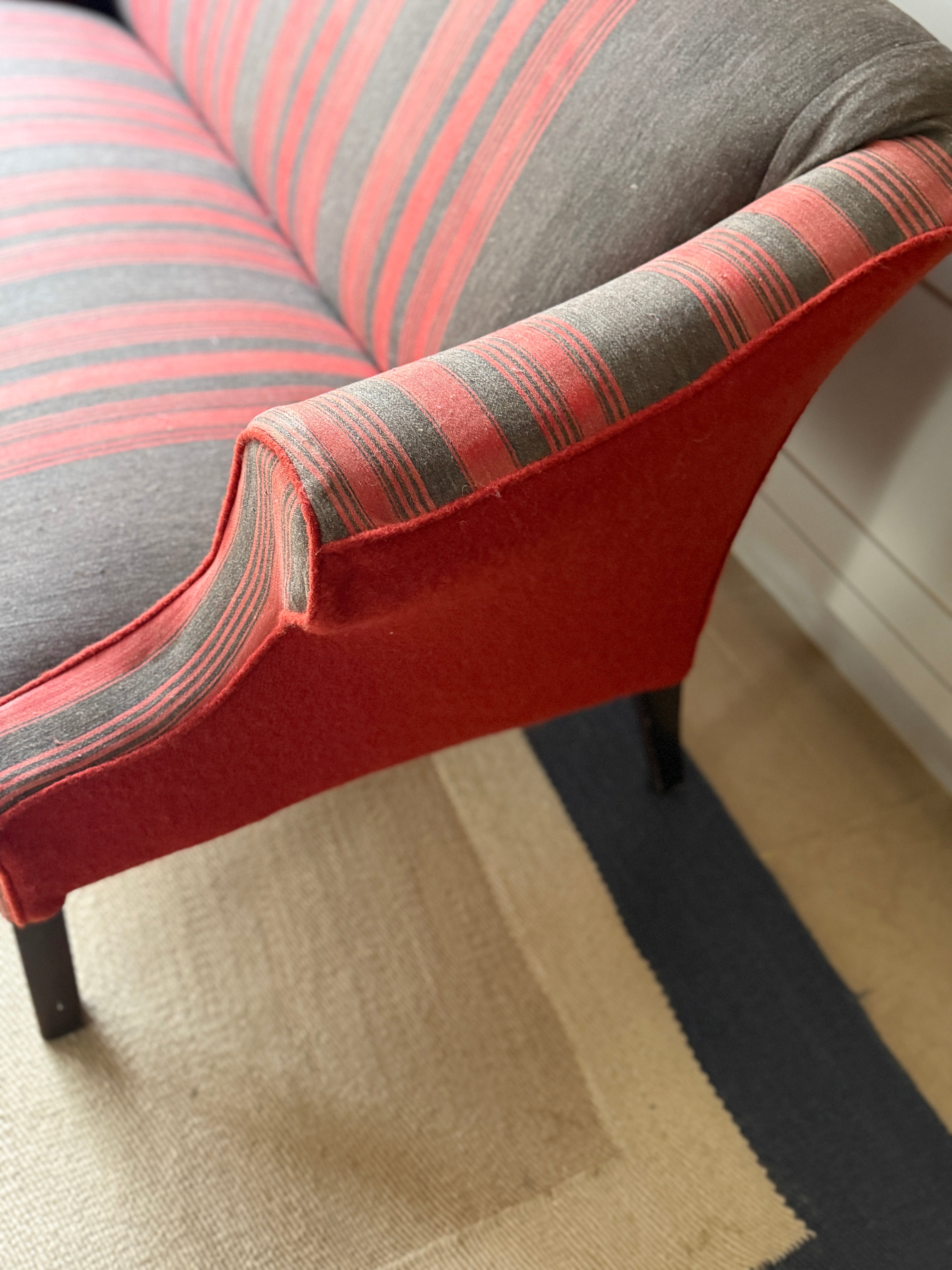 Large Antique English Sofa upholstered in an French Antique Textile