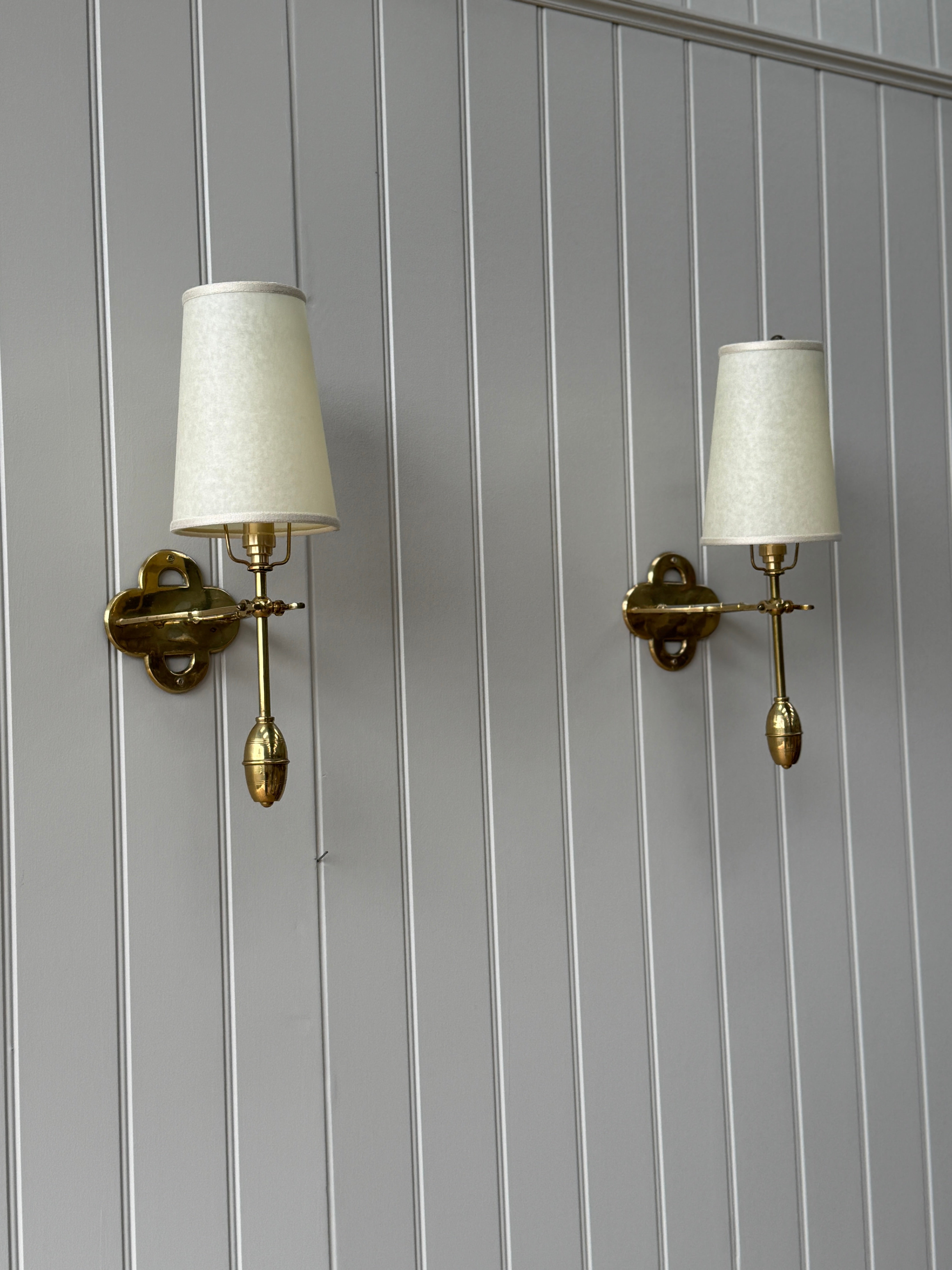 Pair of Italian Brass Wall Lights with Shades