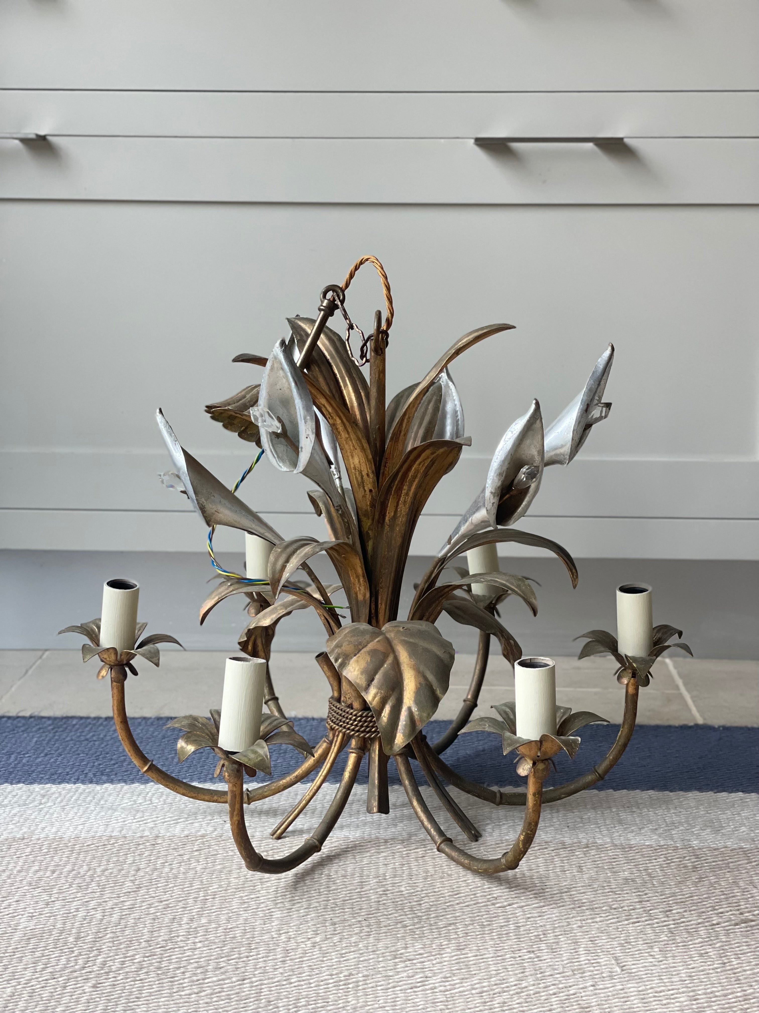 Large Toleware Chandelier with Lily Design