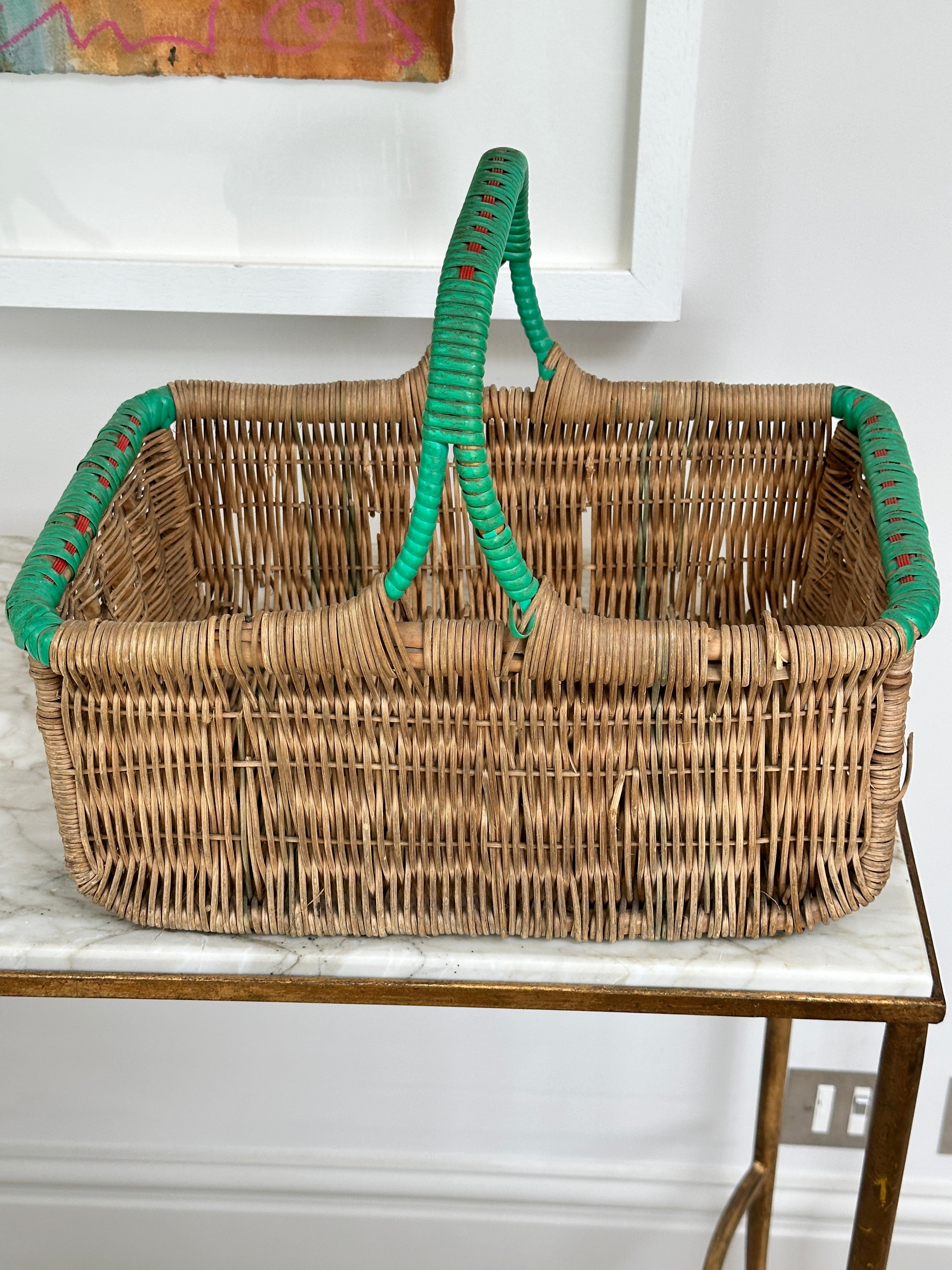 Vintage Basket with Green handle and accents