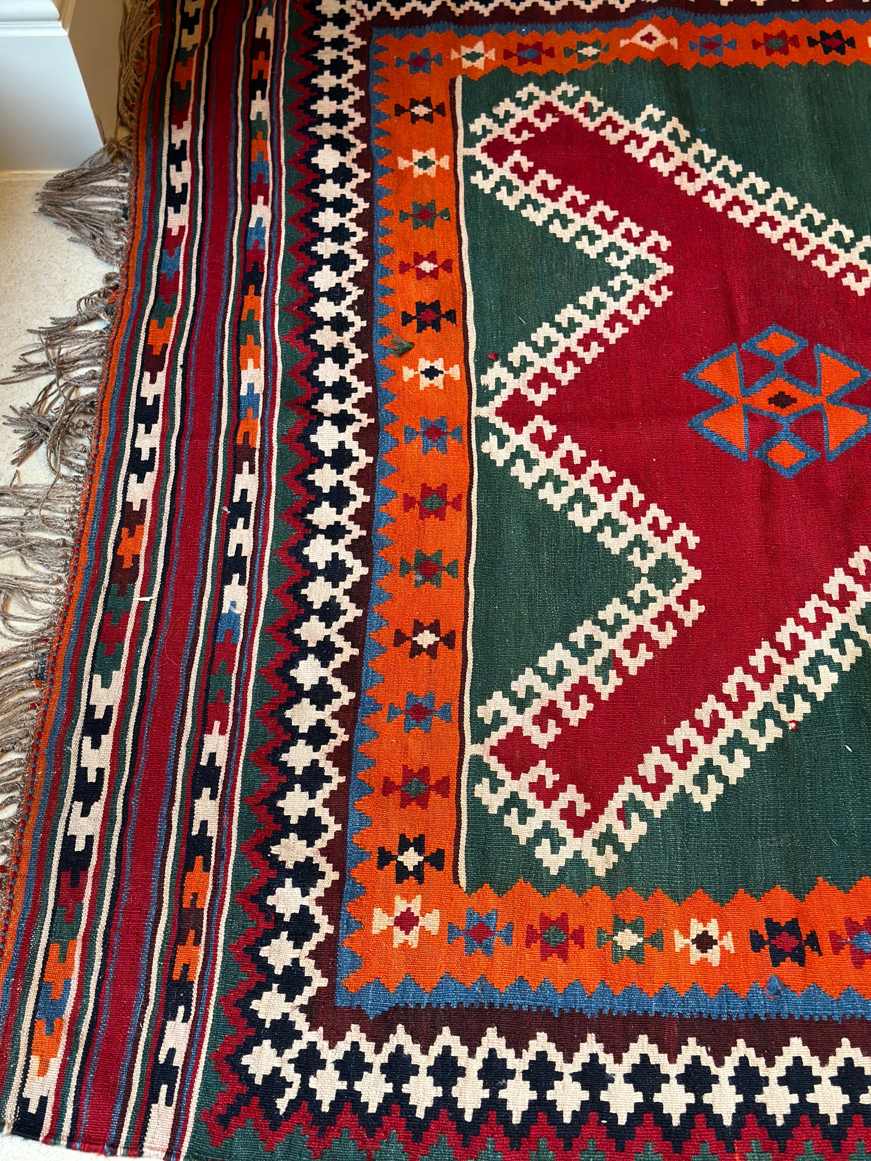 Vintage Persian Qashqai Kilim in vibrant colour.