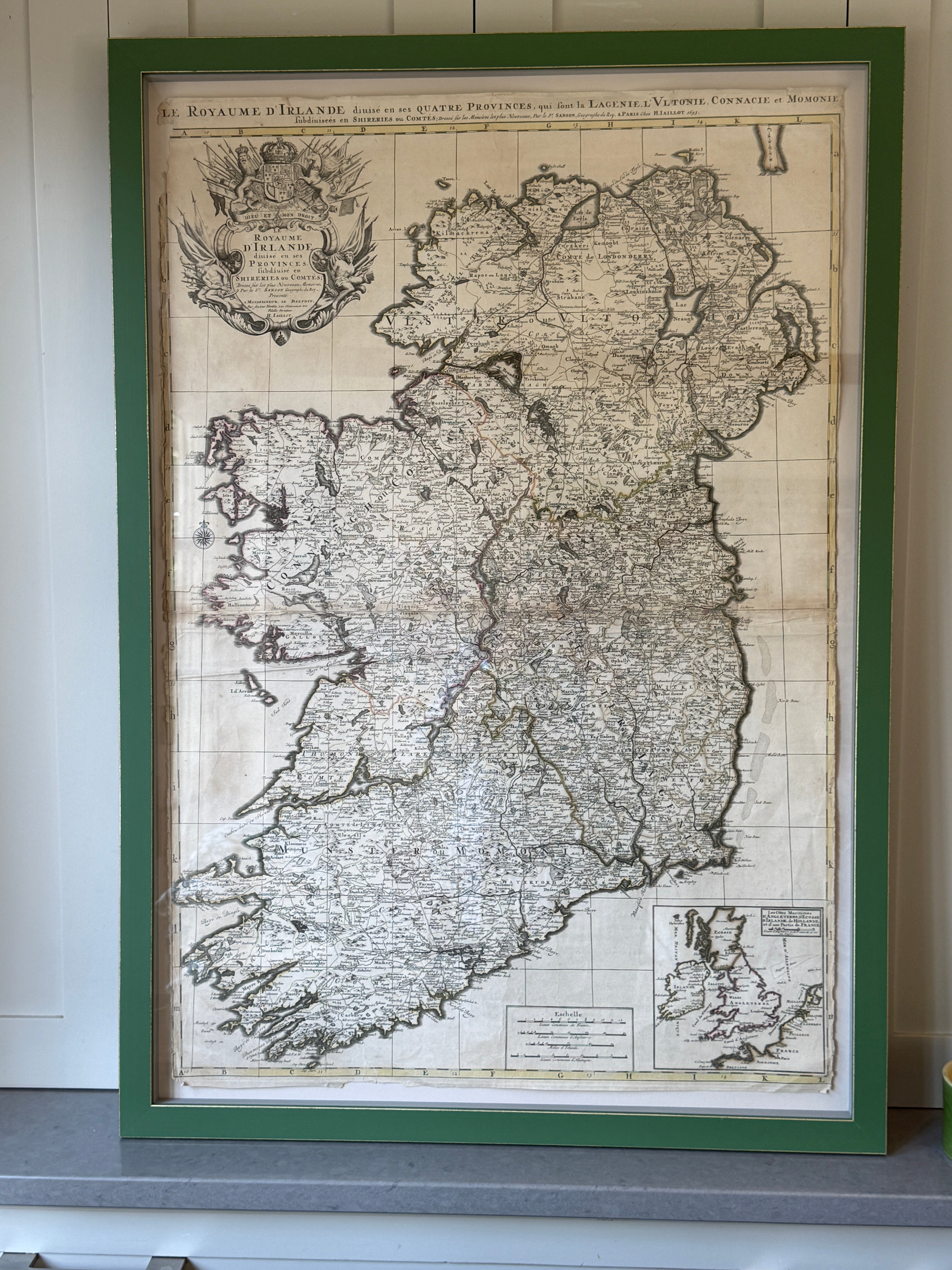 Beautifully Framed 1693 French Map of Ireland