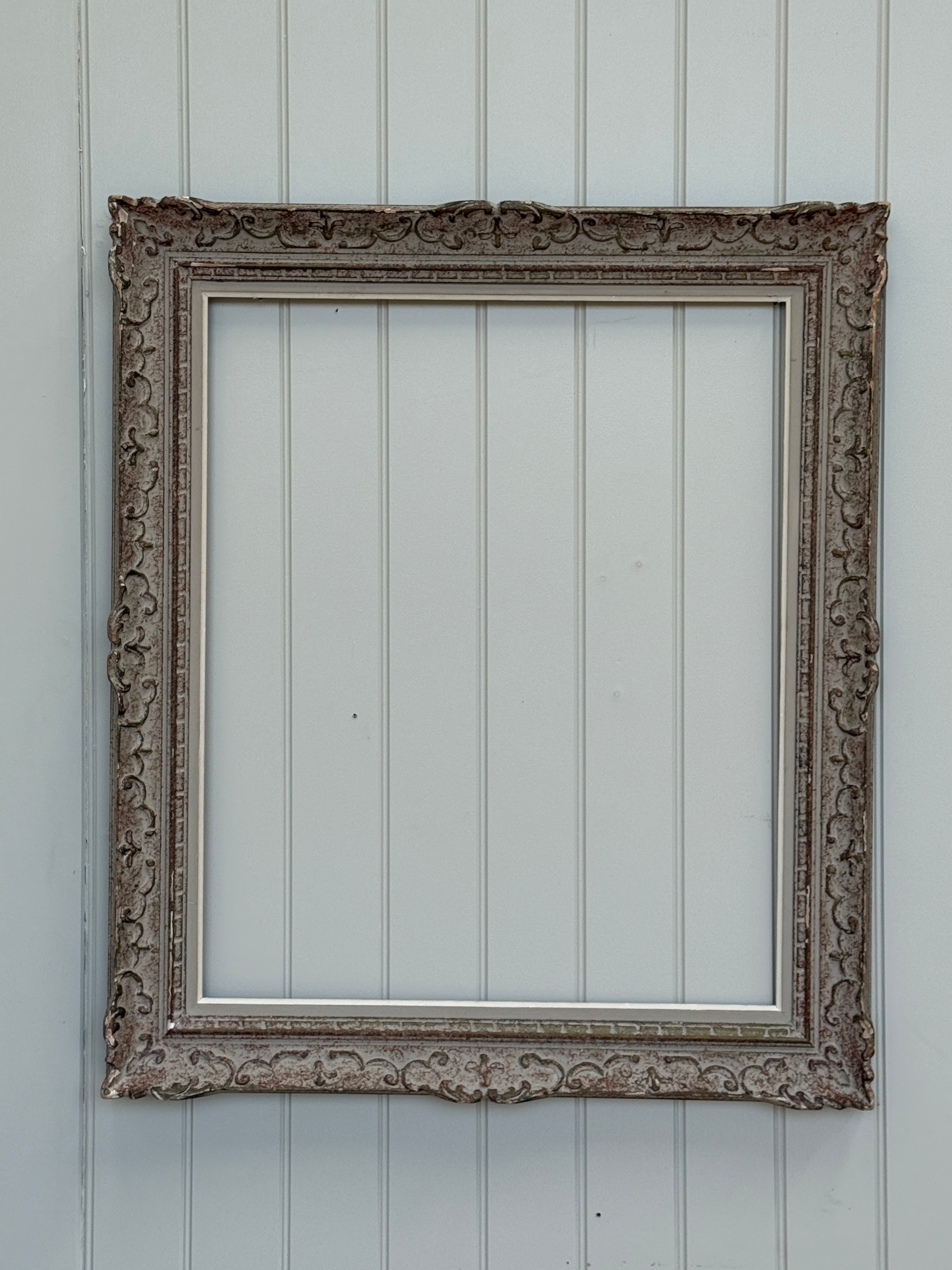 Ornate Rococo-Style Picture Frame in Grey-Painted Finish
