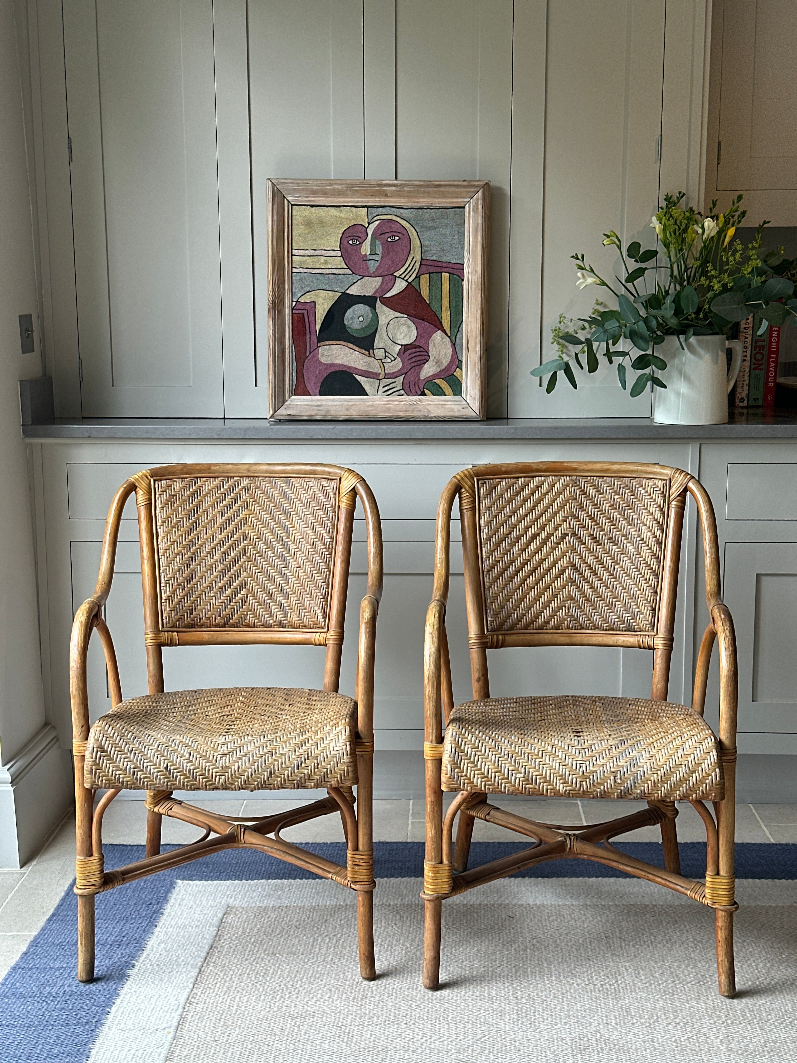 Vintage Pair of Cane and Wicker Chairs