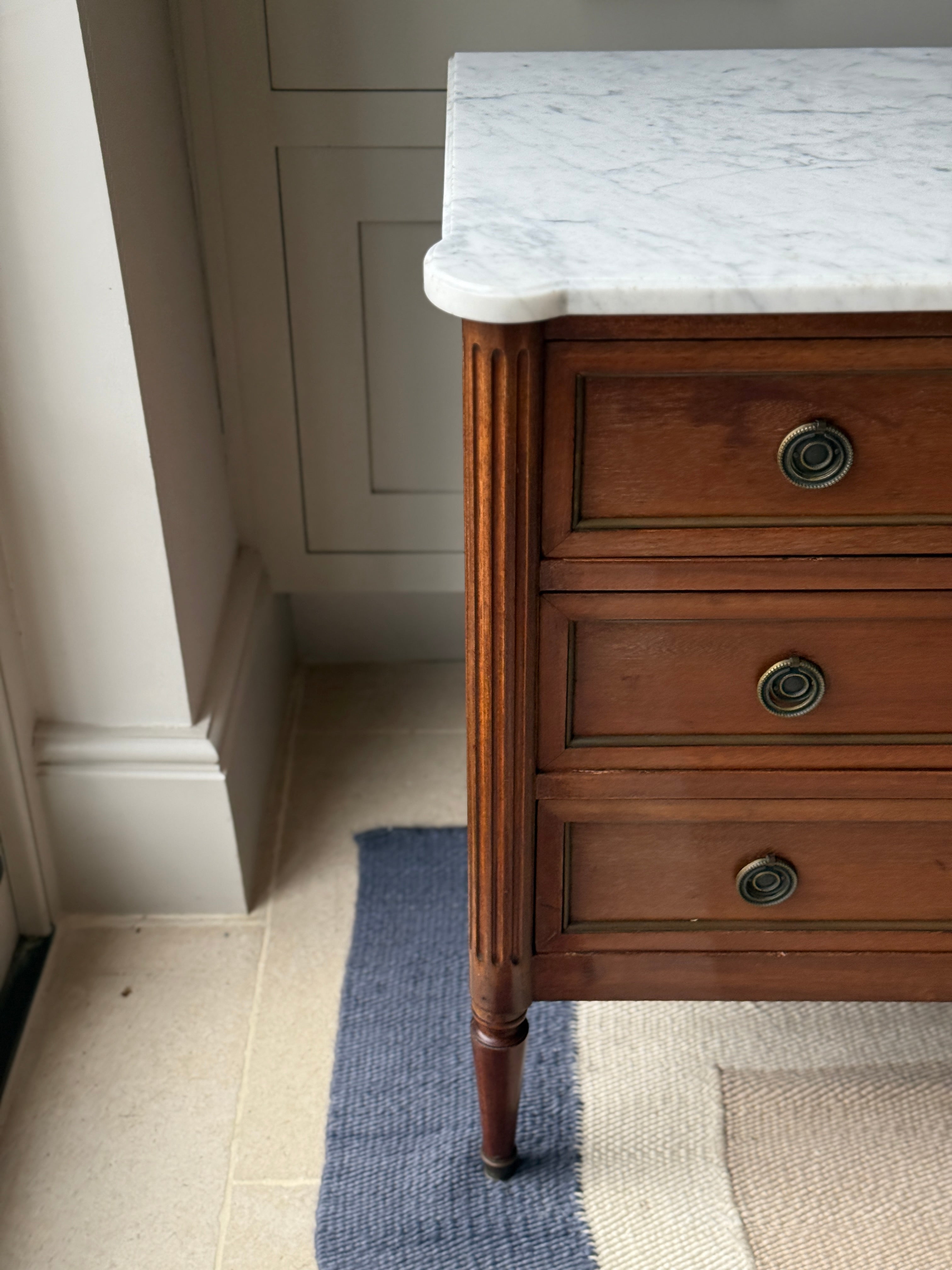 Small French Commode with White Marble Top