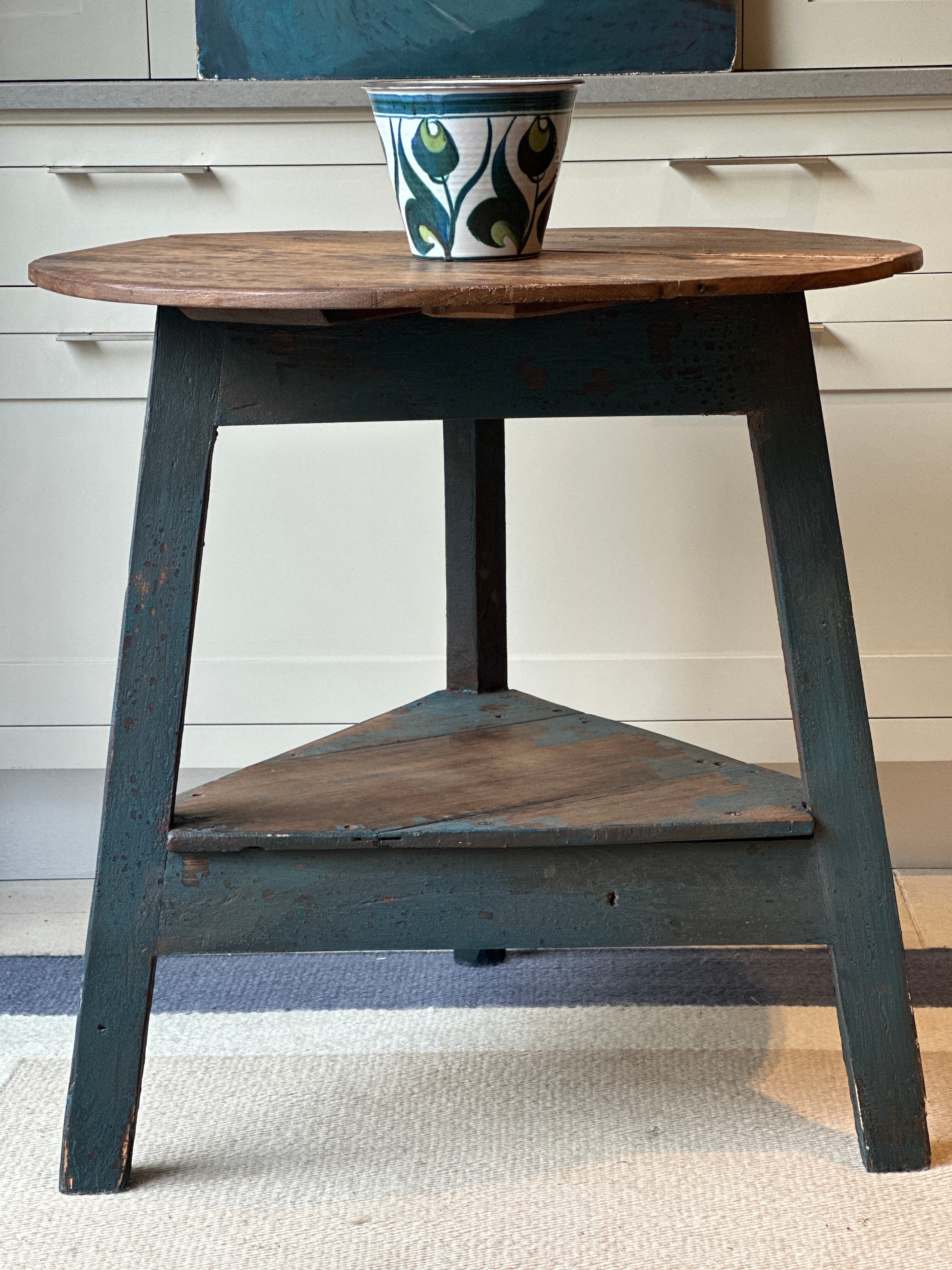 Charming Large Welsh Cricket Table with Navy Base