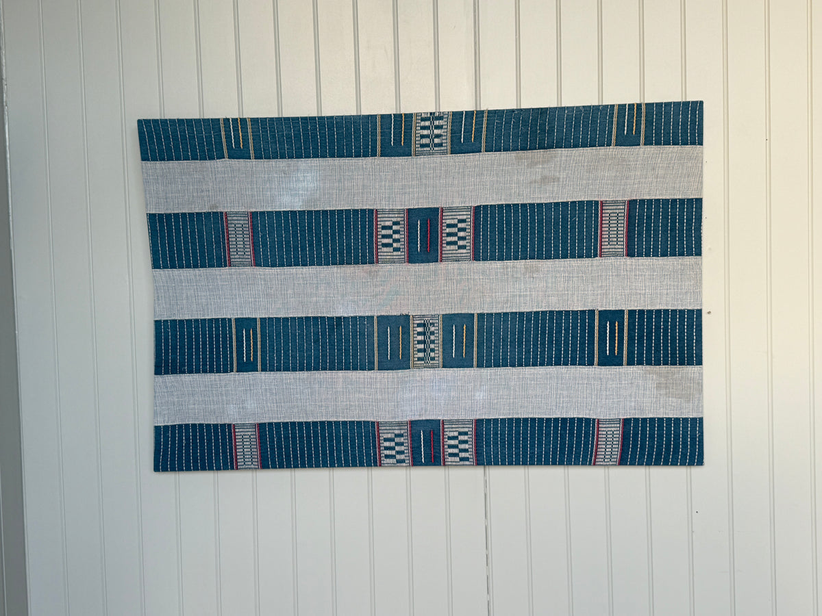 Large Framed Blue Striped Senufo Cloth