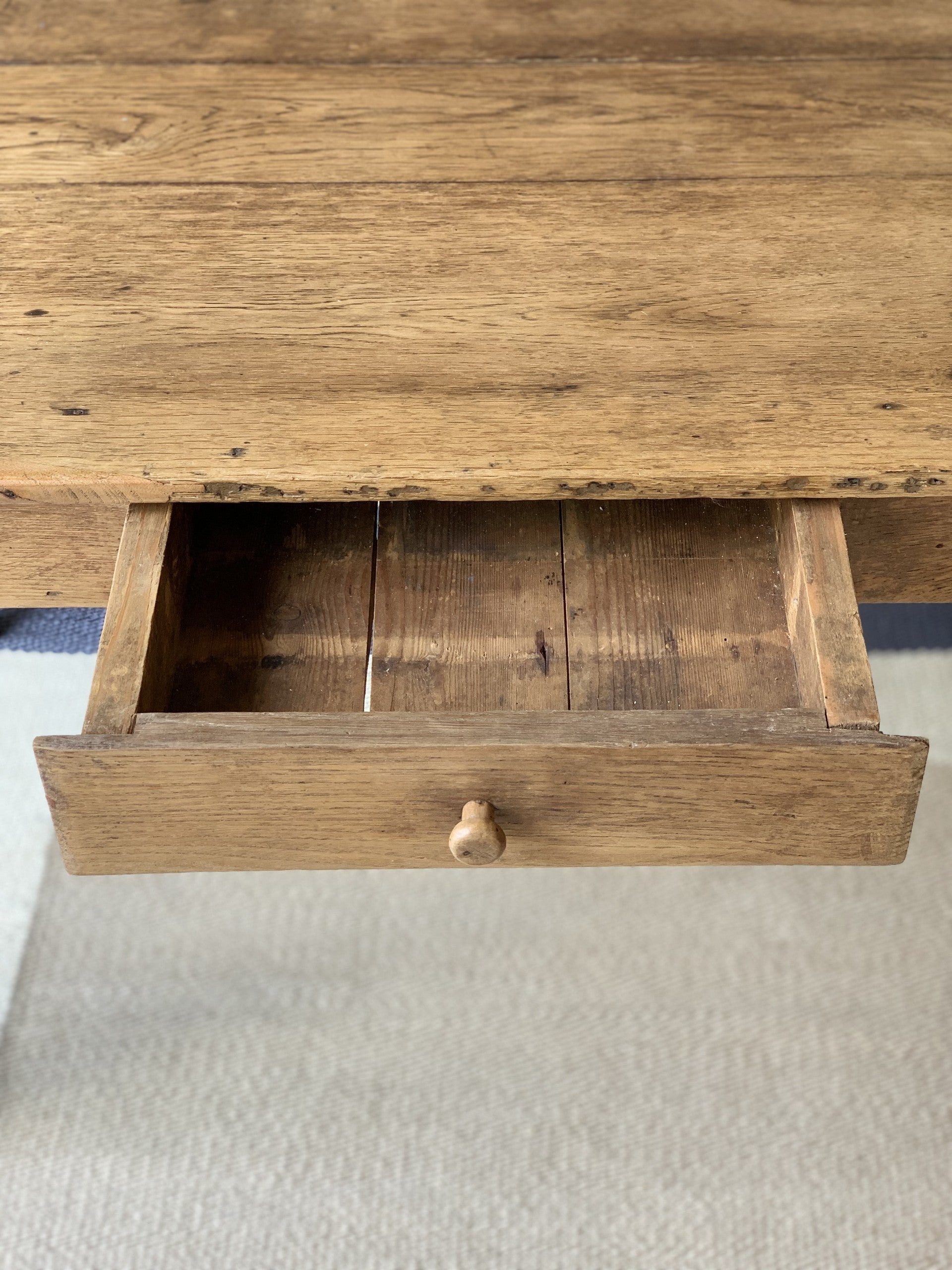 French Oak Table with Fluted Legs and Single Drawer