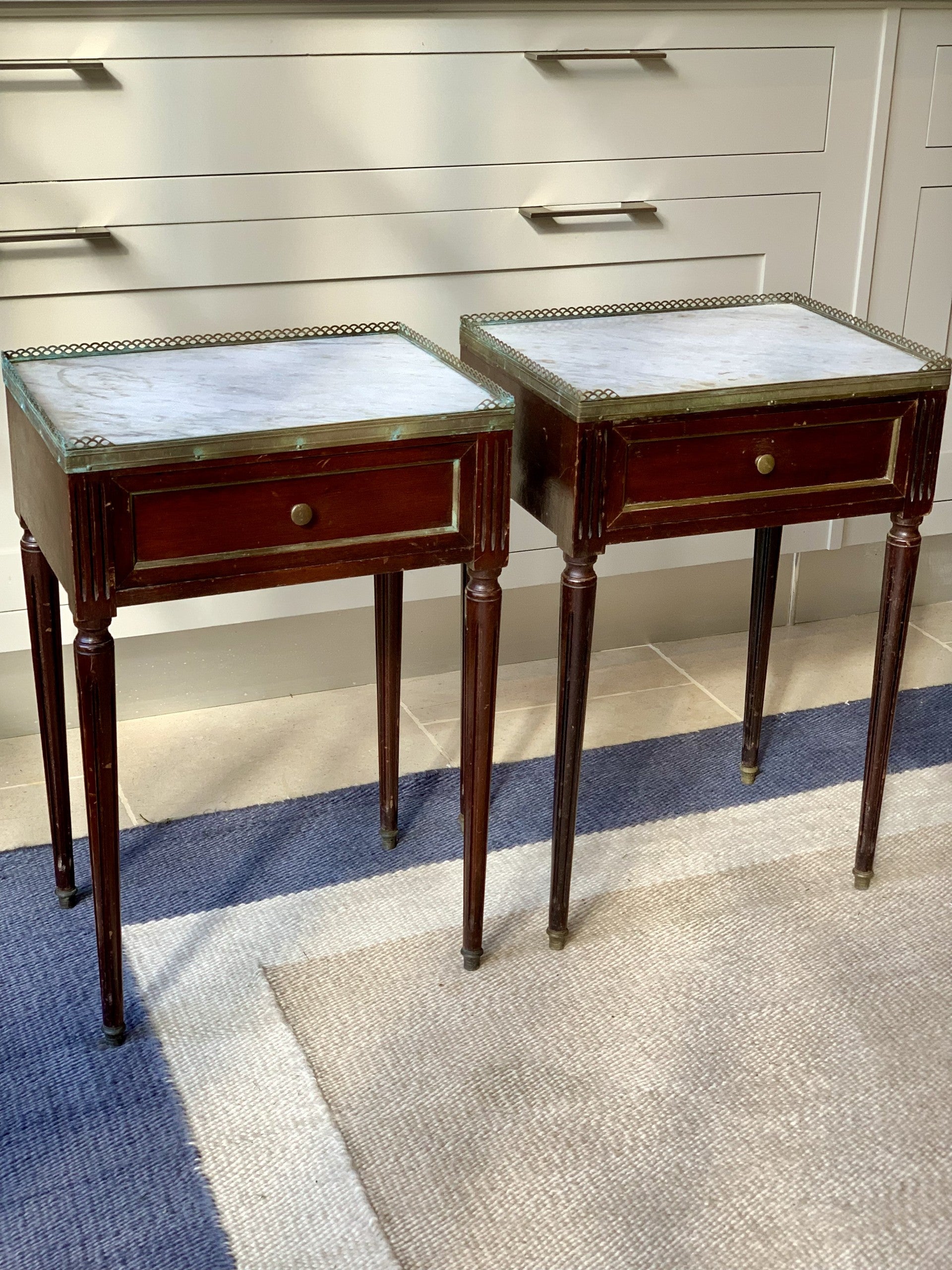 Pair of Small  Marble Topped Bedside Tables