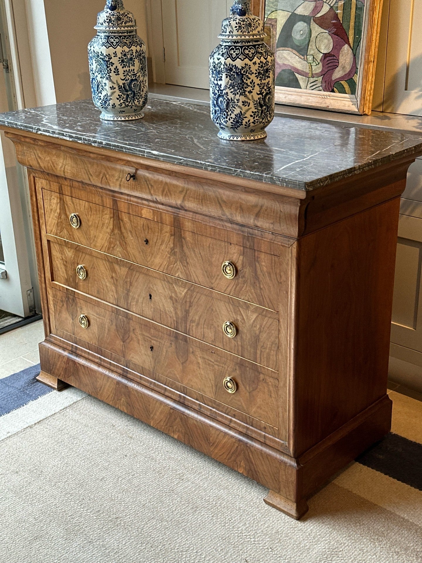 Louis Philippe Marble Commode in Pale Walnut