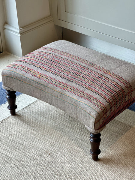 French Ottoman Reupholstered in a Jaisalmeri Embroidered Shawl