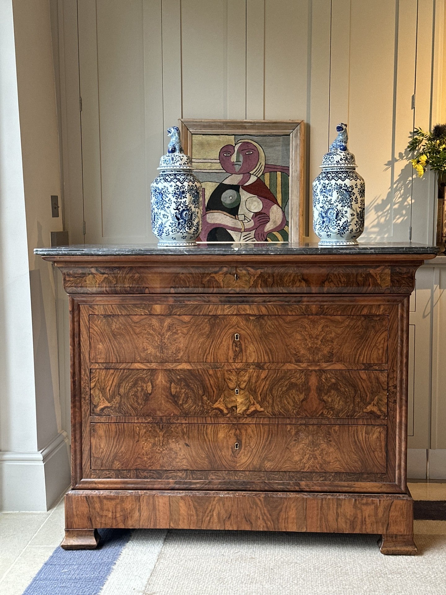 Louis Philippe Marble Commode in Dark Walnut