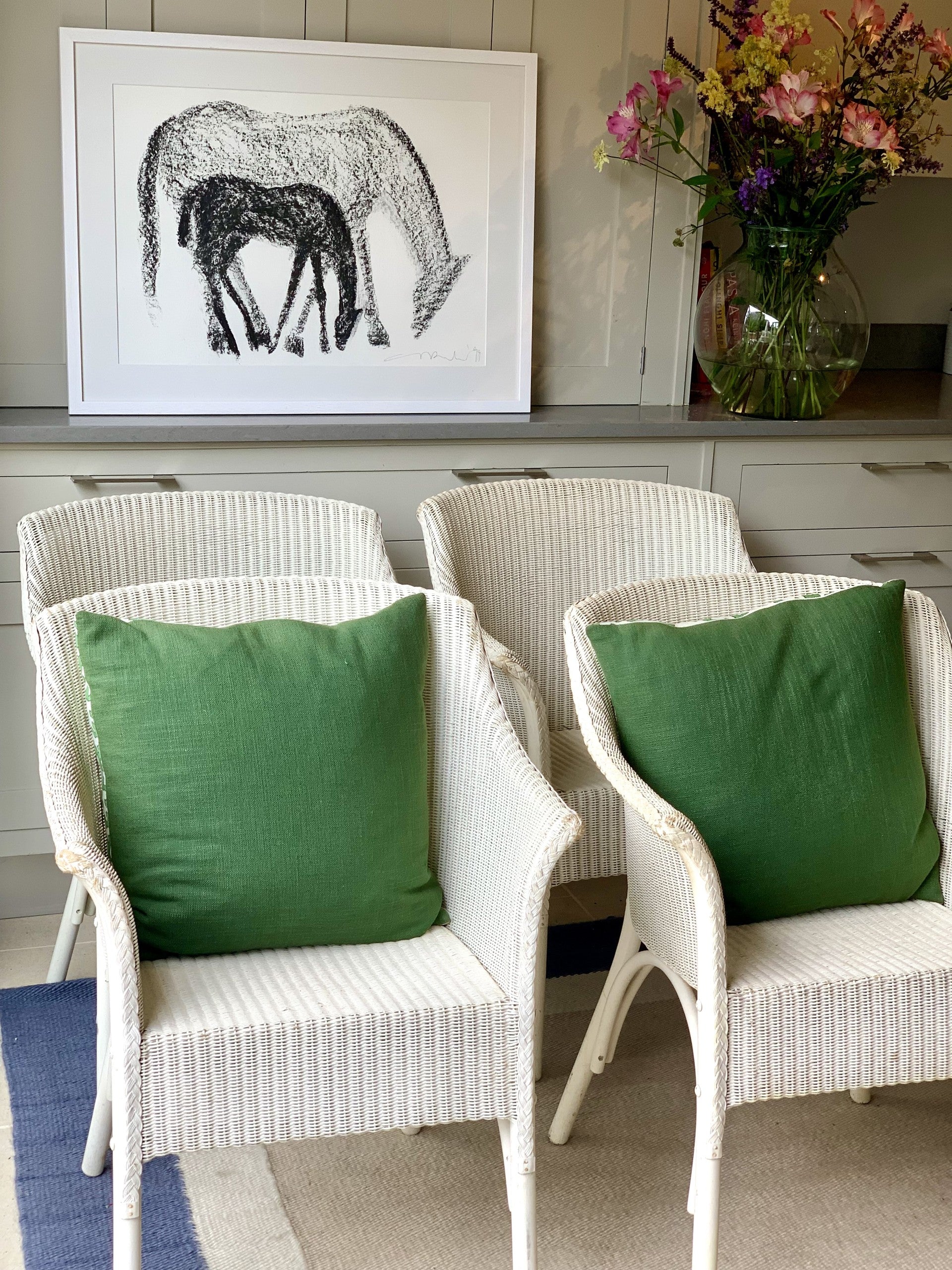 Set of 4 Vintage Lloyd Loom Chairs in White