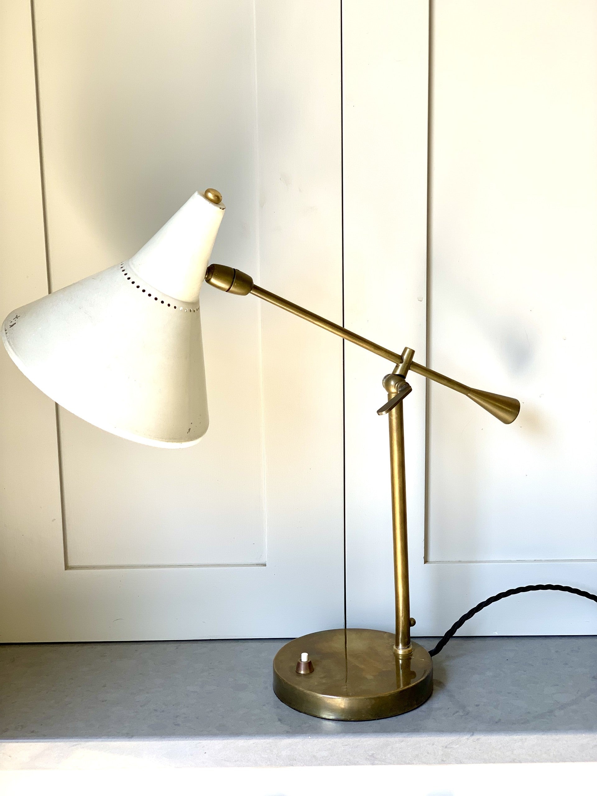 Cream & Brass Italian 1950s Desk Lamp