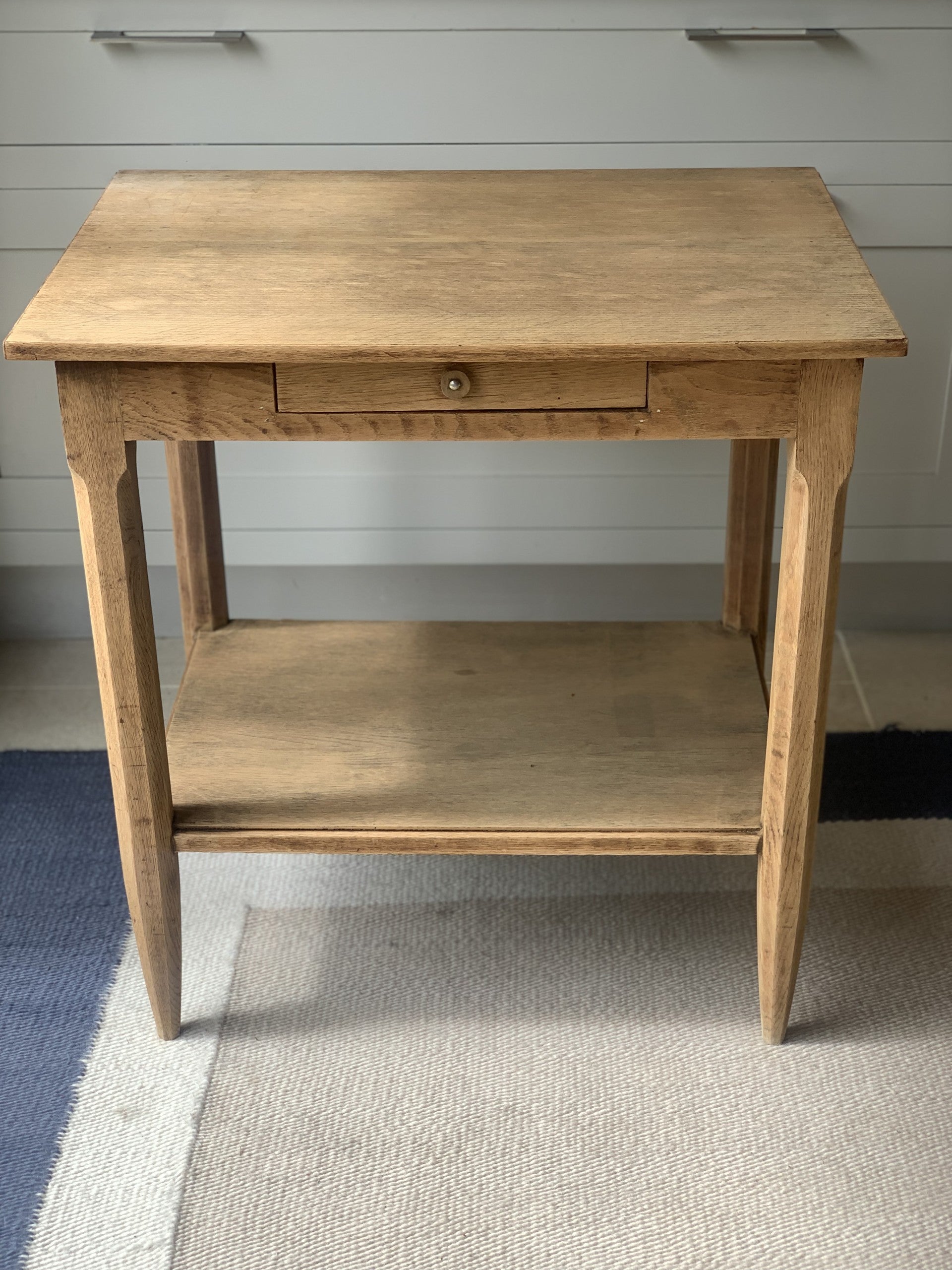 Solid Oak Table with Drawers and Shelf