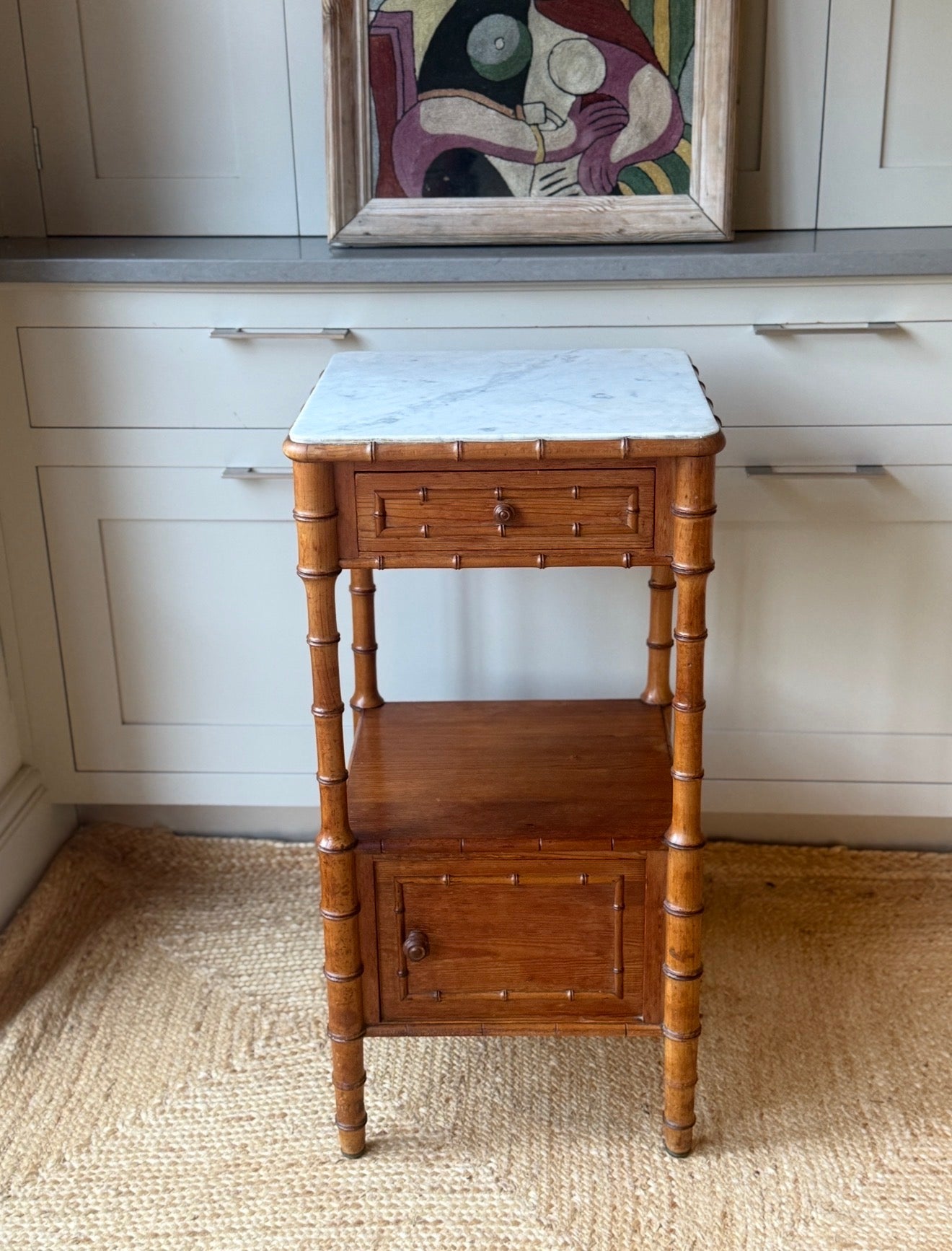 Faux Bamboo Bedside with White Marble Top