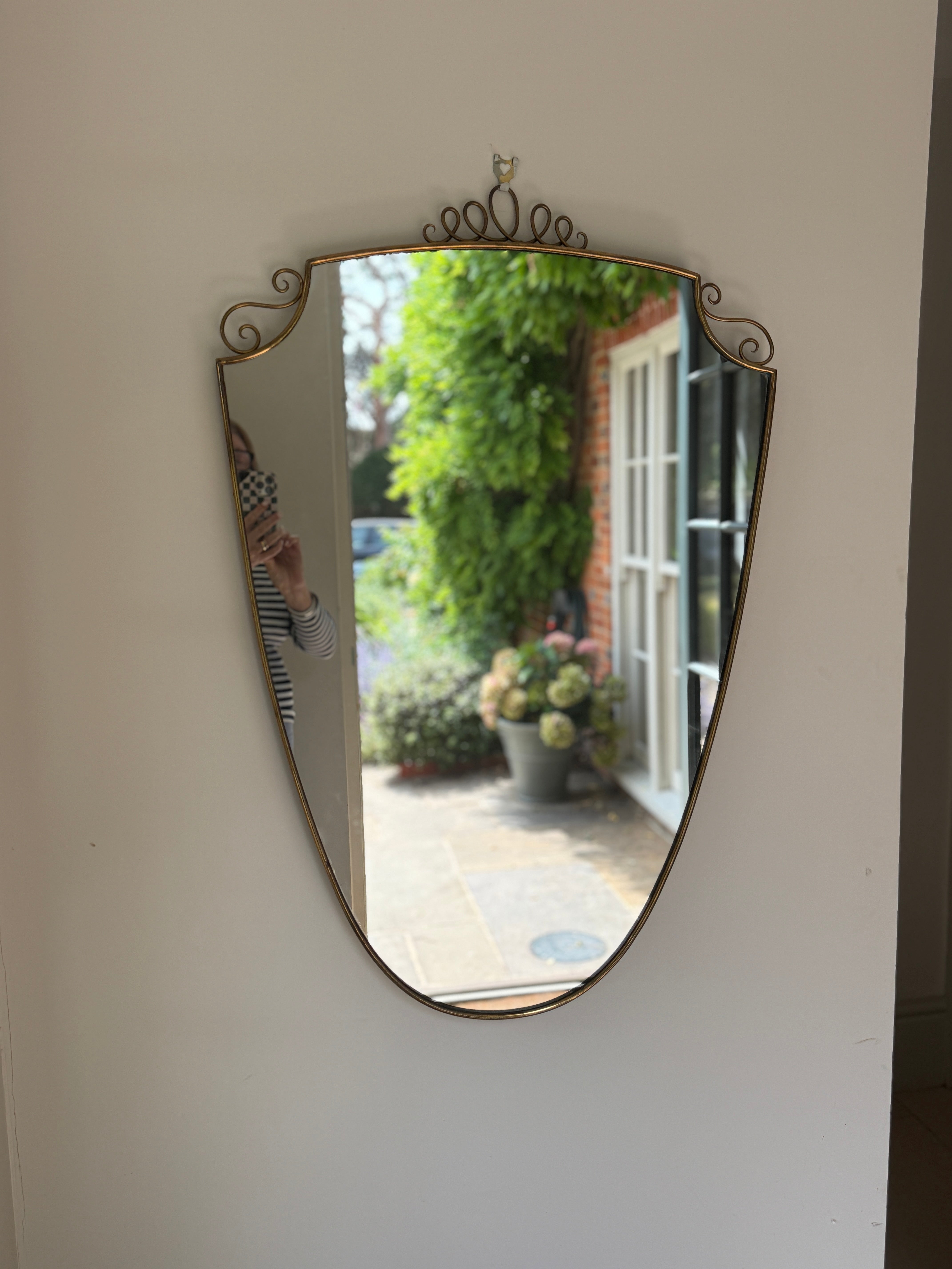 Mid-20th Century Italian Brass Shield Mirror