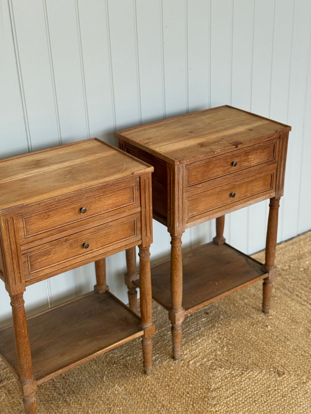 Pair French of Bleached Oak Bedside Tables