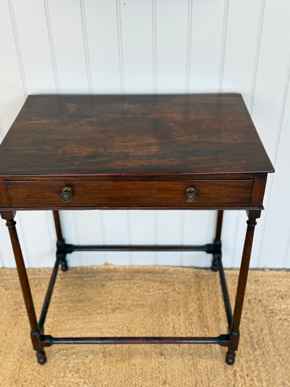 Georgian Mahogany Side Table with Drawer and Stretcher Base