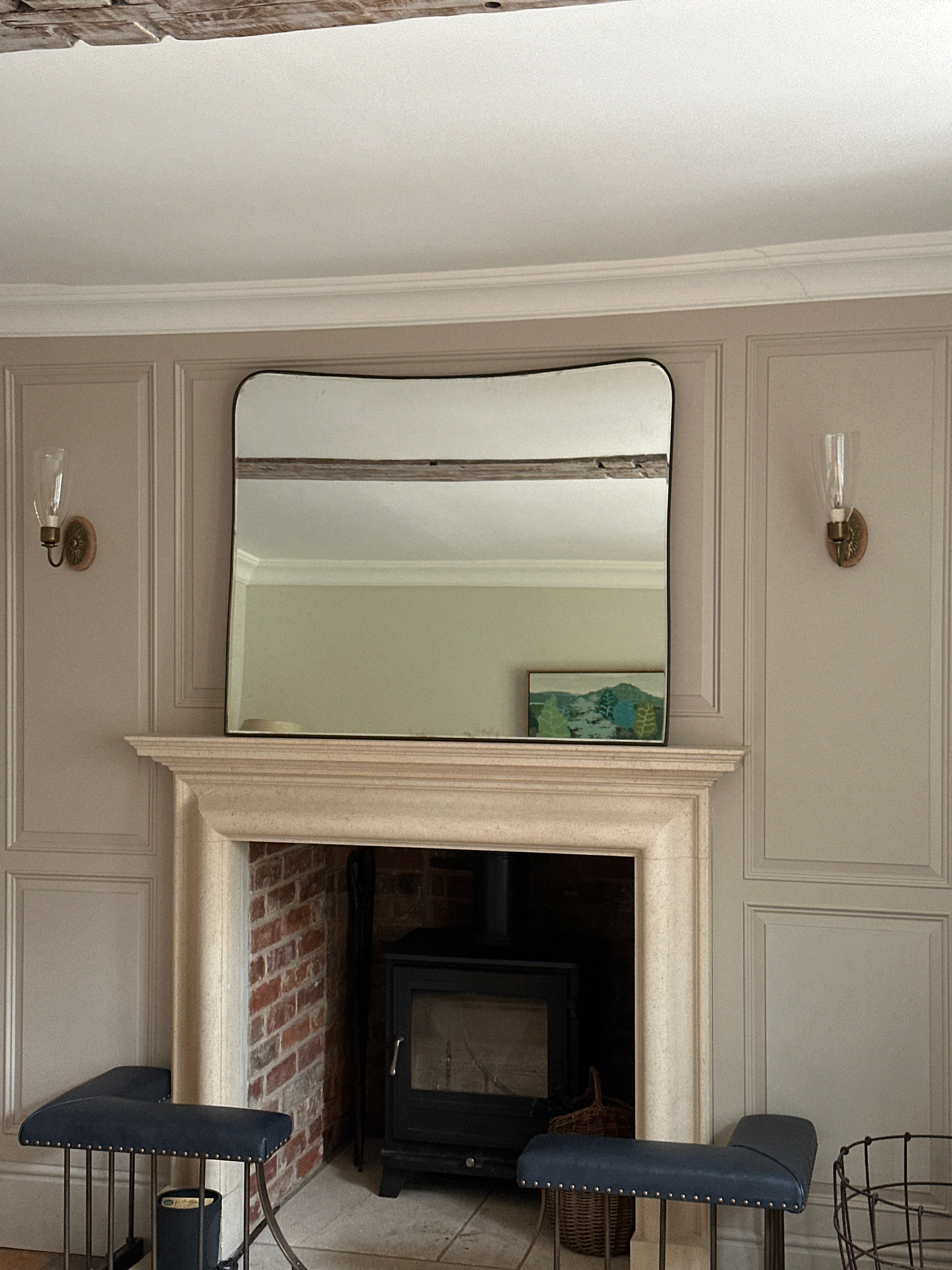 Large Over Mantel Italian Brass Shield Mirror