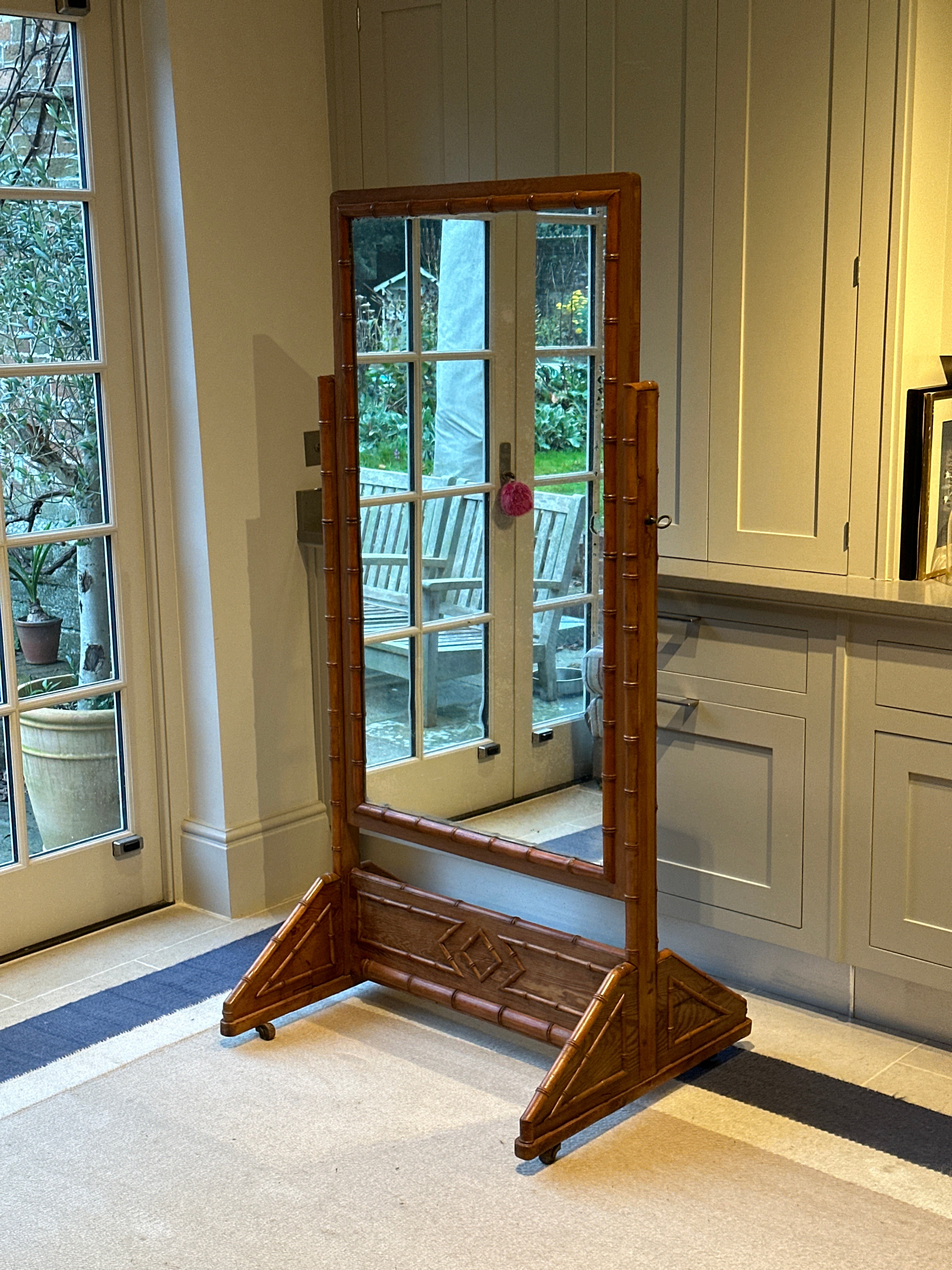 Smart Faux Bamboo Cheval Mirror on Castors