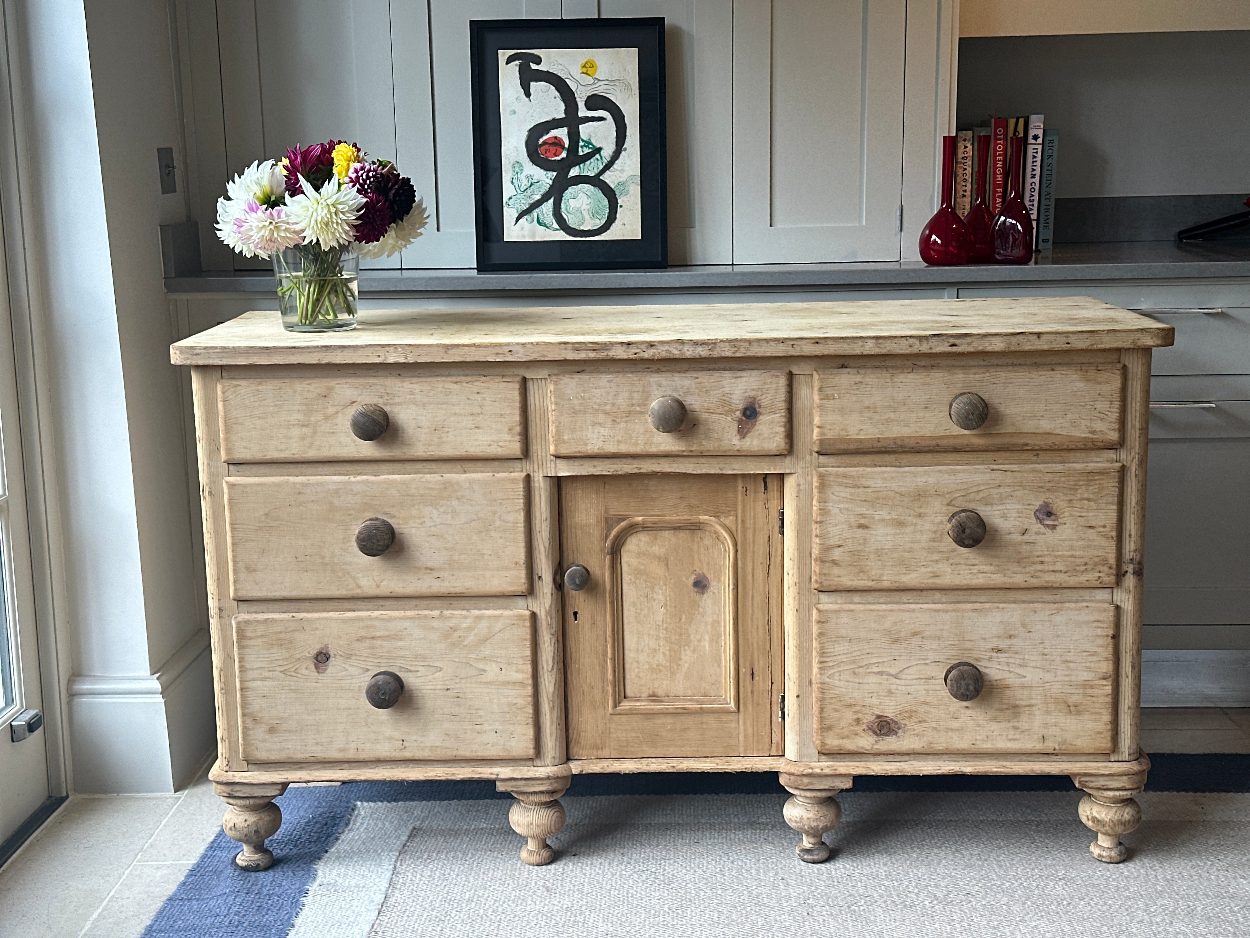 Large Attractive Antique Pine Dresser Base