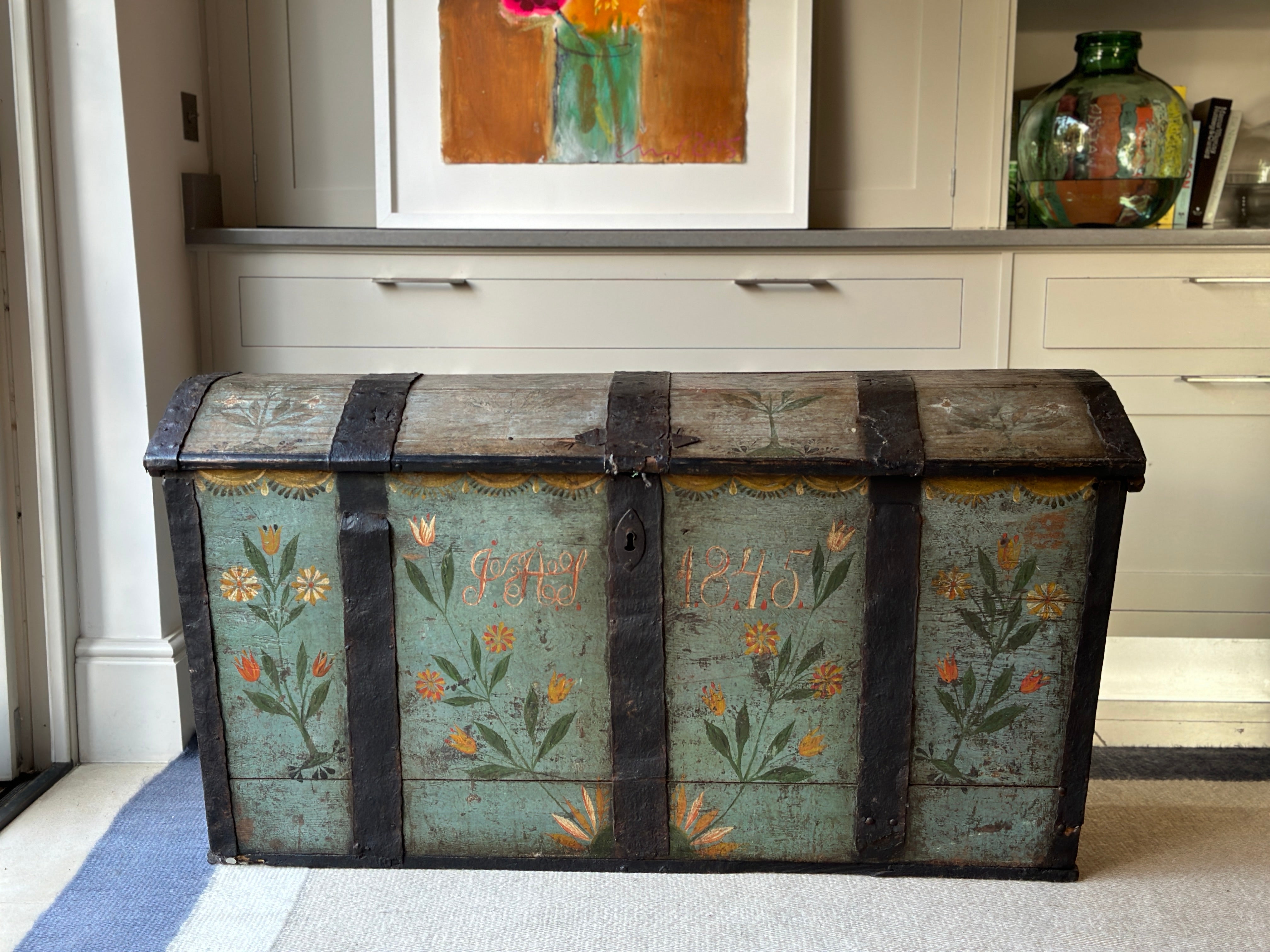 Charming Scandinavian Domed Marriage Chest date 1845