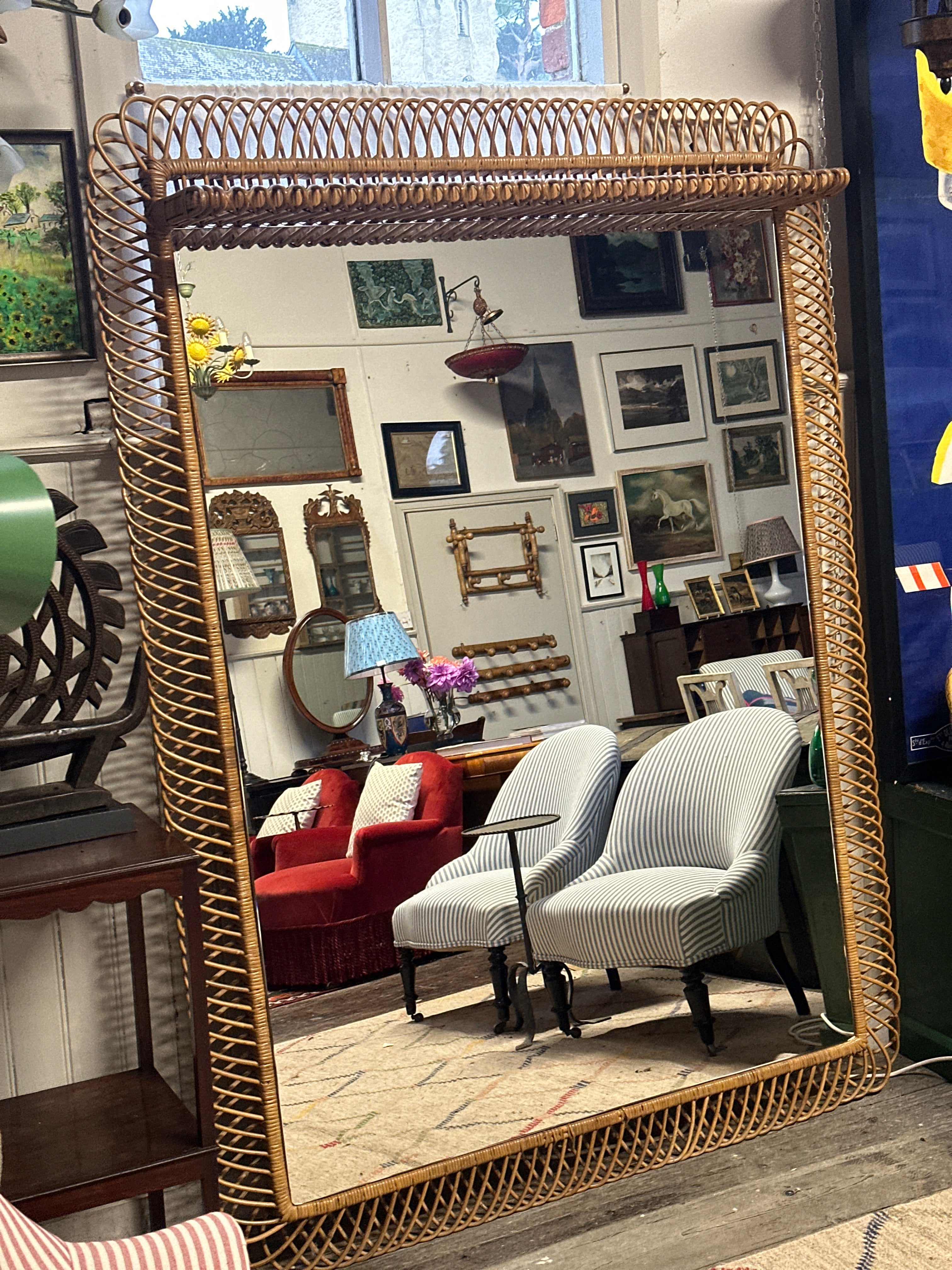 Huge Vintage Italian Cane Mirror