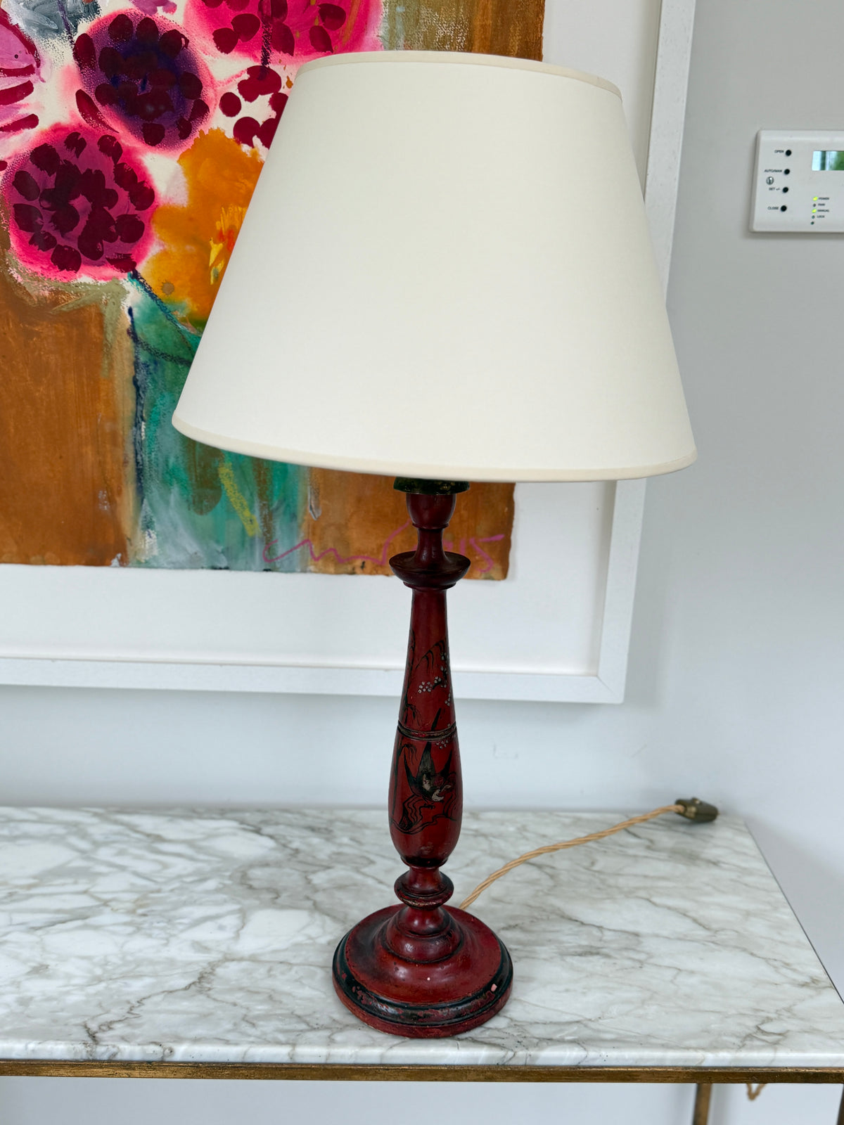 1920s Red Chinoiserie Table Lamp