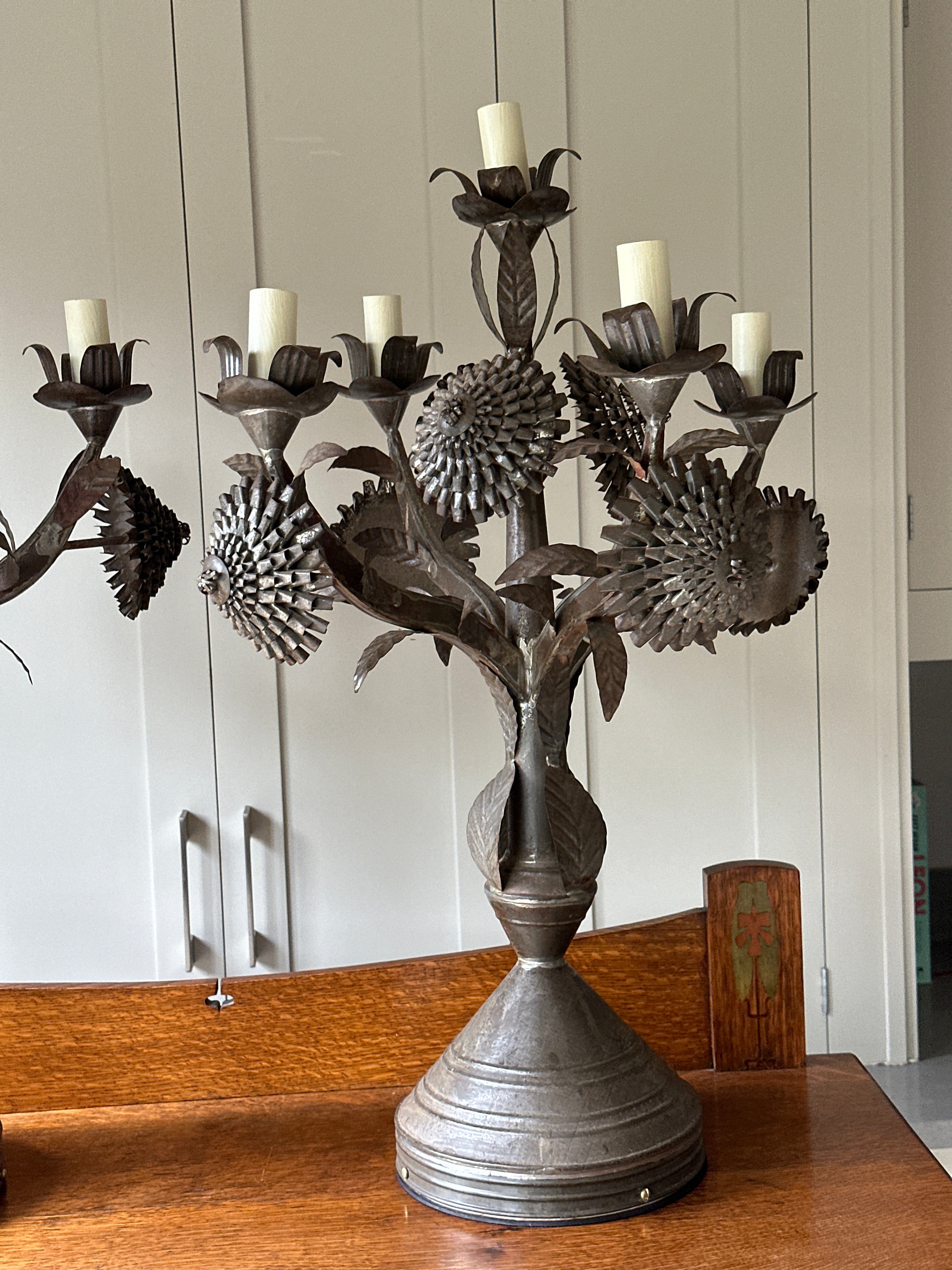 French Pair of Toleware Candelabra Table lamps