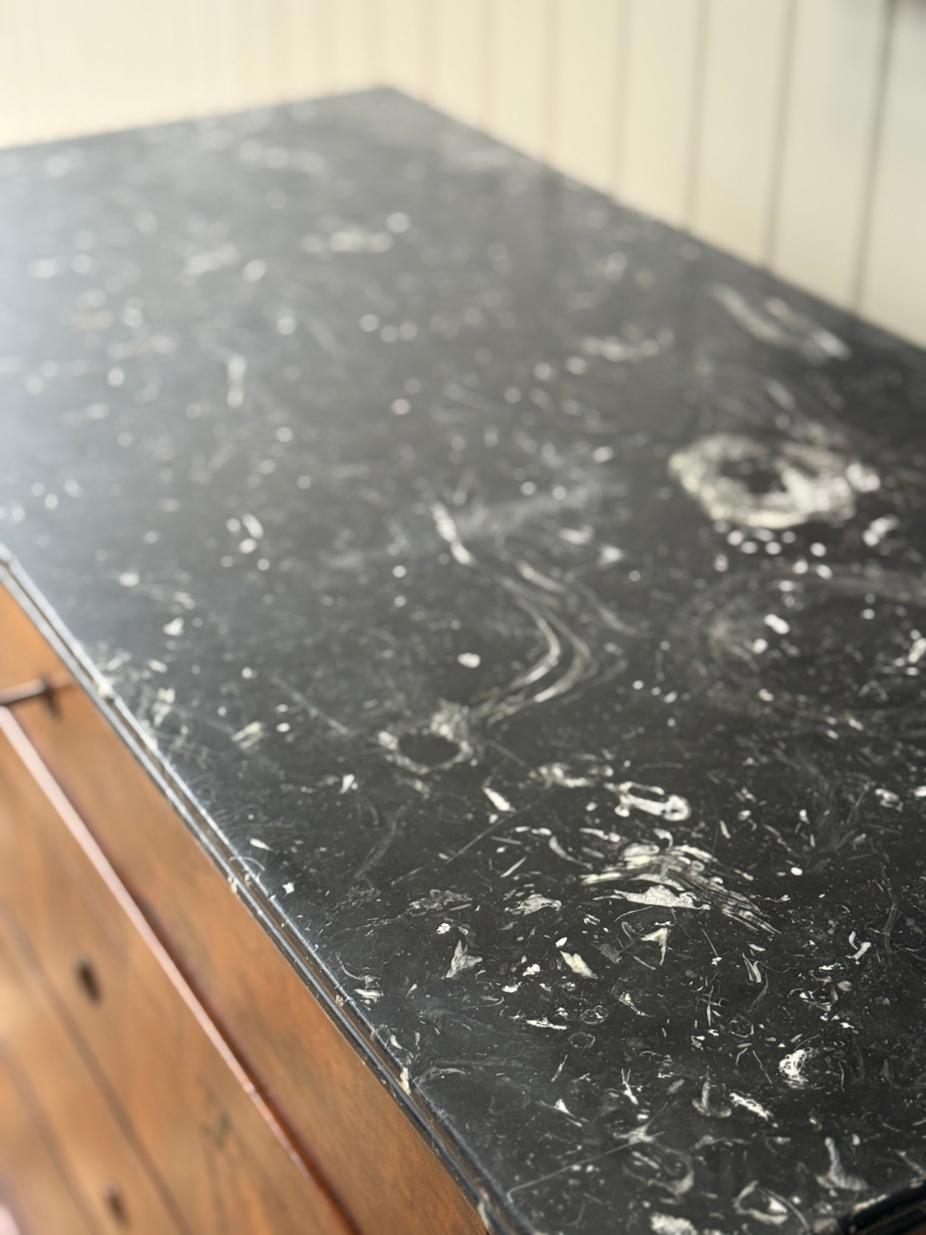 French Walnut Commode with Dappled Grey Marble Top