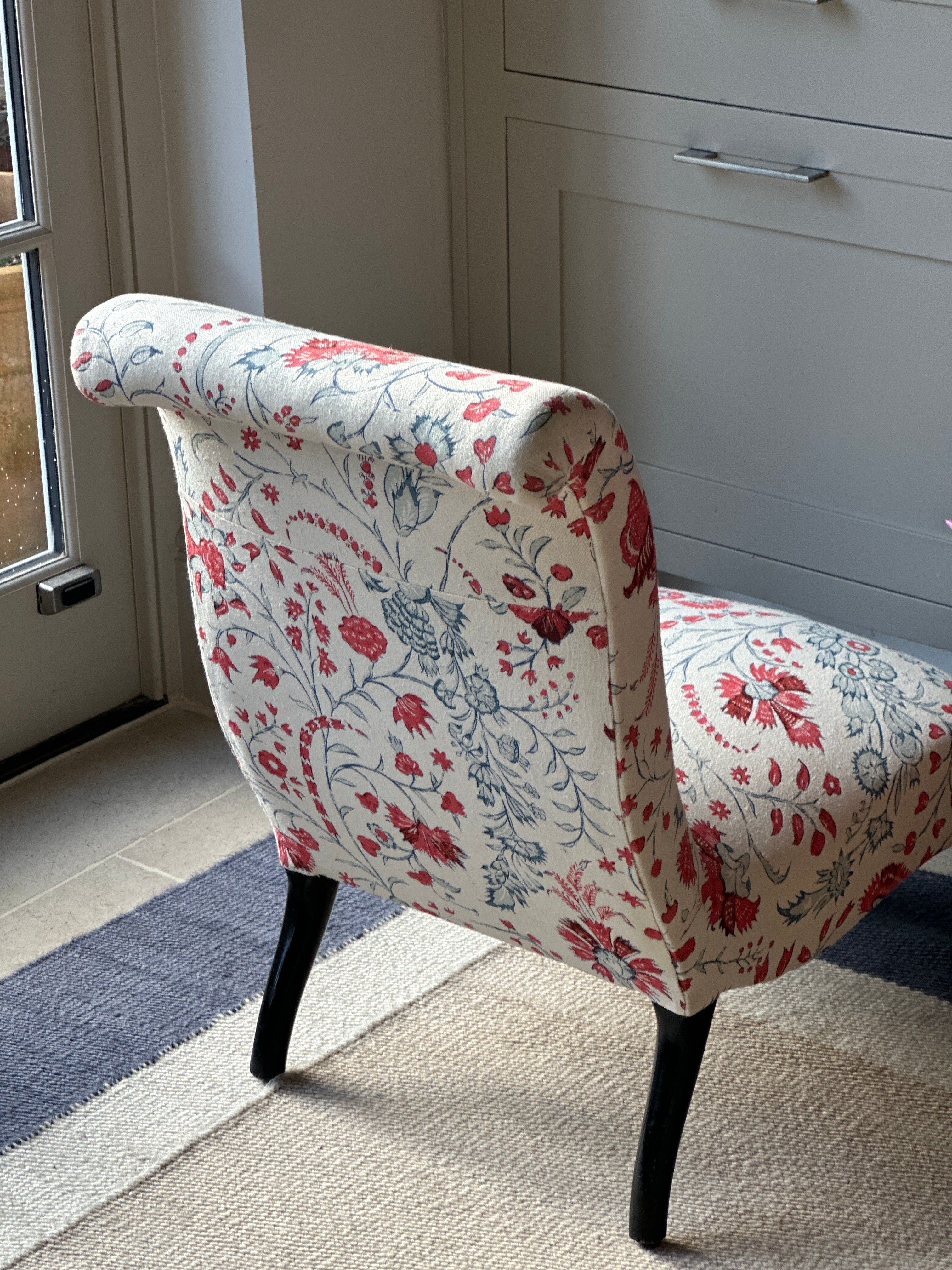 French Scroll back slipper chair in Soane Dianthus Chintz