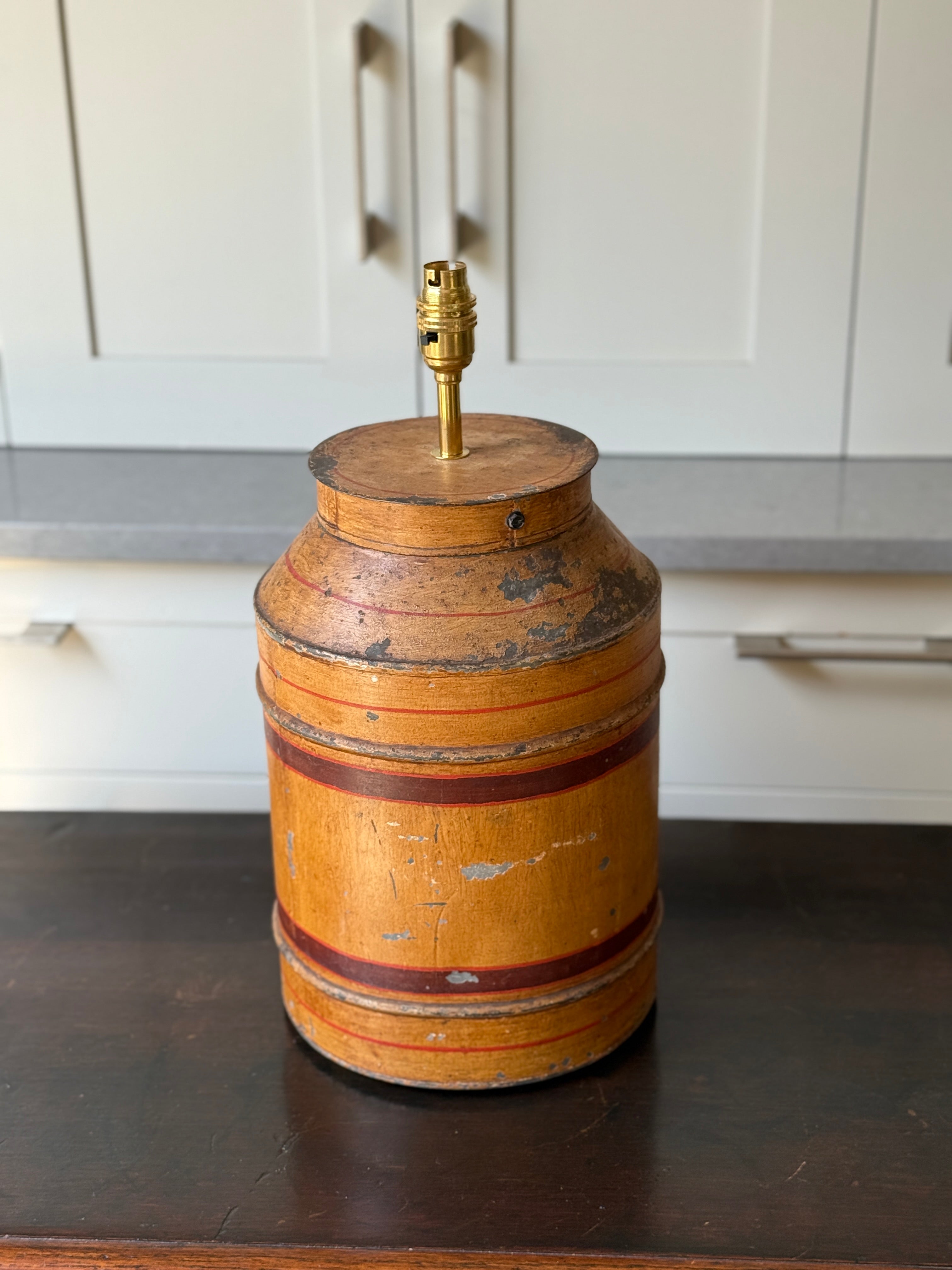 19th Century Painted Tin Storage Canister Lamp