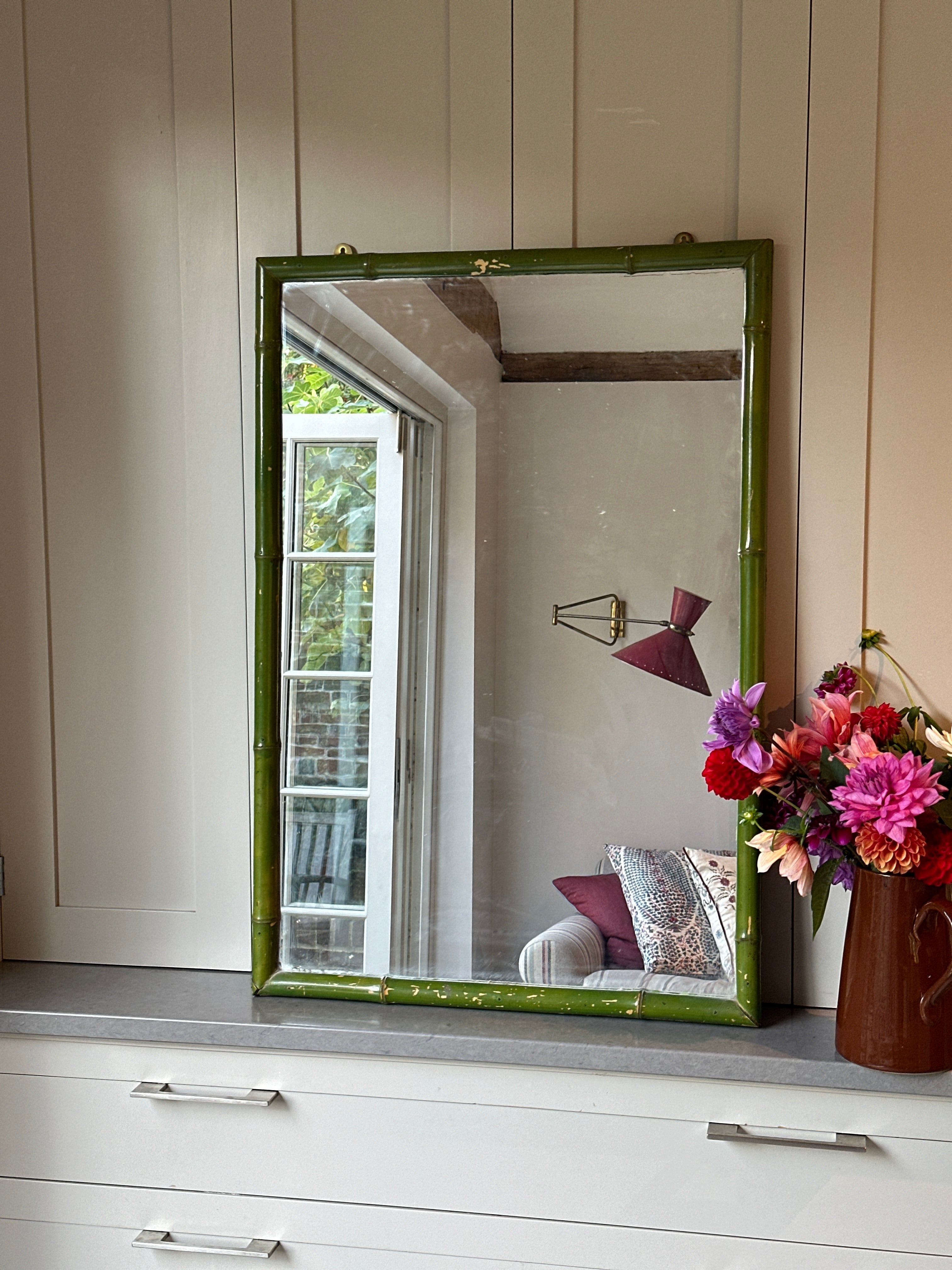 Vintage Green Faux Bamboo Mirror