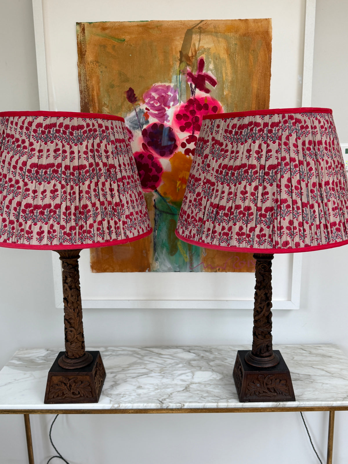 Pair of 19th Century Anglo-Indian Carved Hardwood Table Lamps