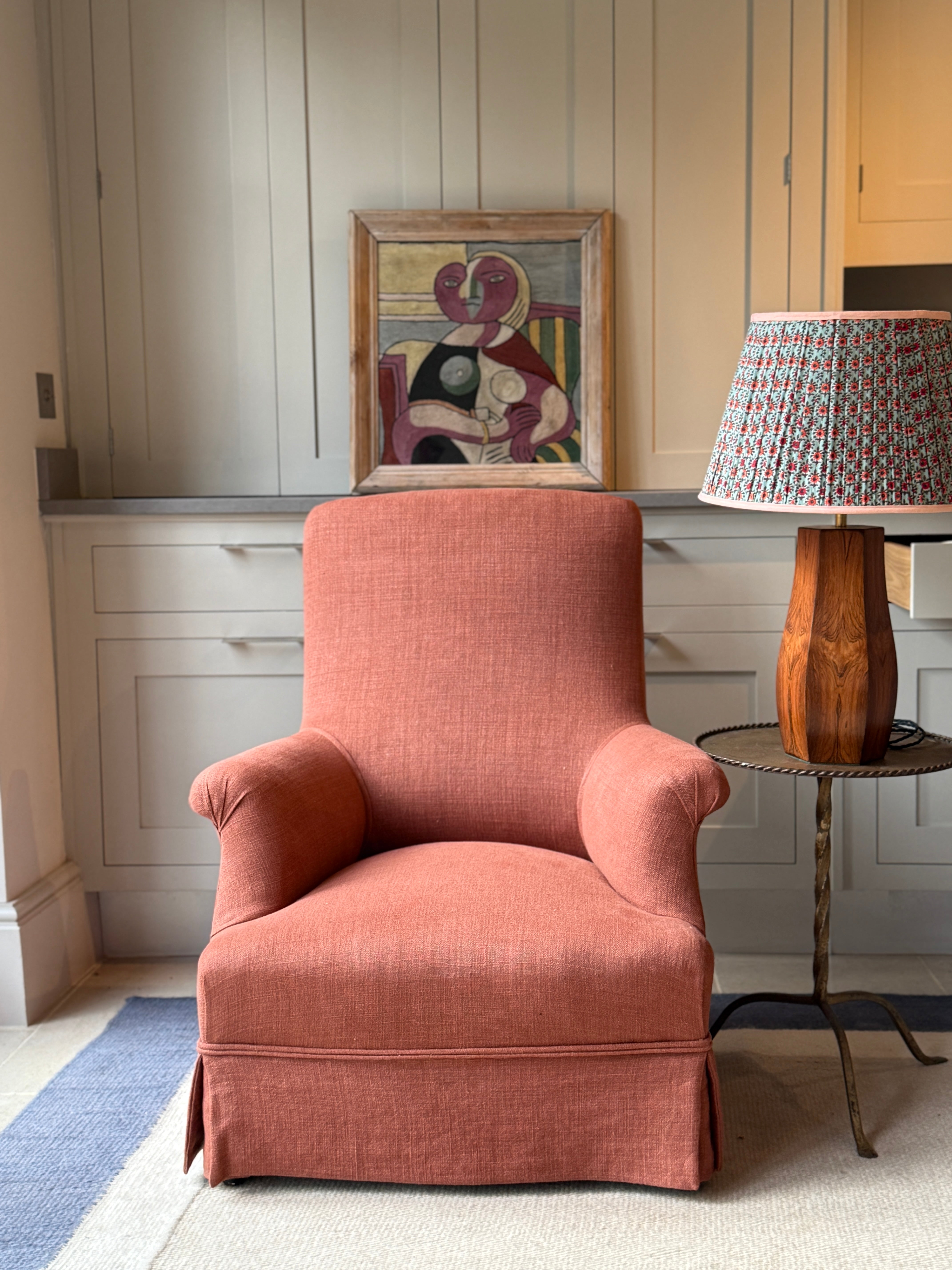 Antique French Armchair in Rusty Linen